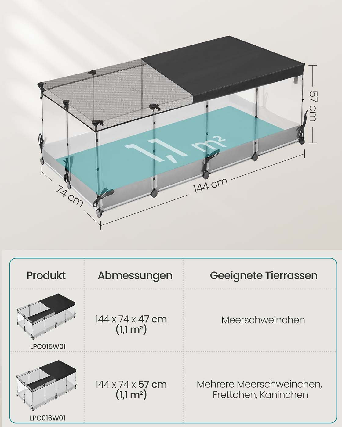 Kleintierverblijf Met Transparante Panelen L - Extra Hoog - Waterdichte Stofbodem