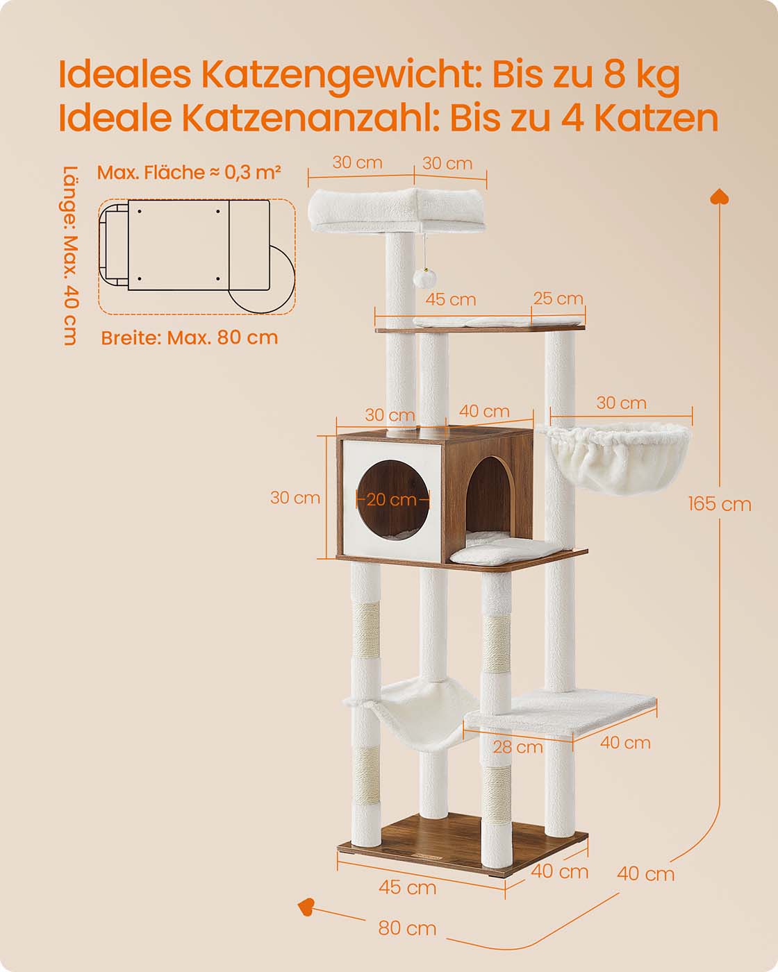 Krabpaal Met Hangmat En Kattenhol - Trapsgewijze Opbouw - Warm Honingbruin