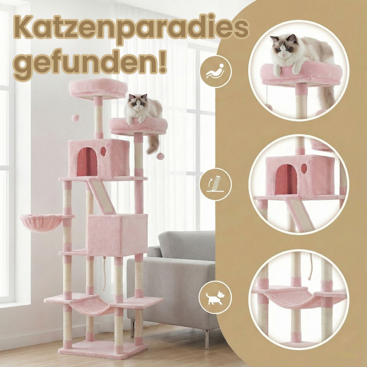XXL Kattenboom 206 cm Met Krabramp - Verstevigde Bodemplaat - In 7 Kleuren