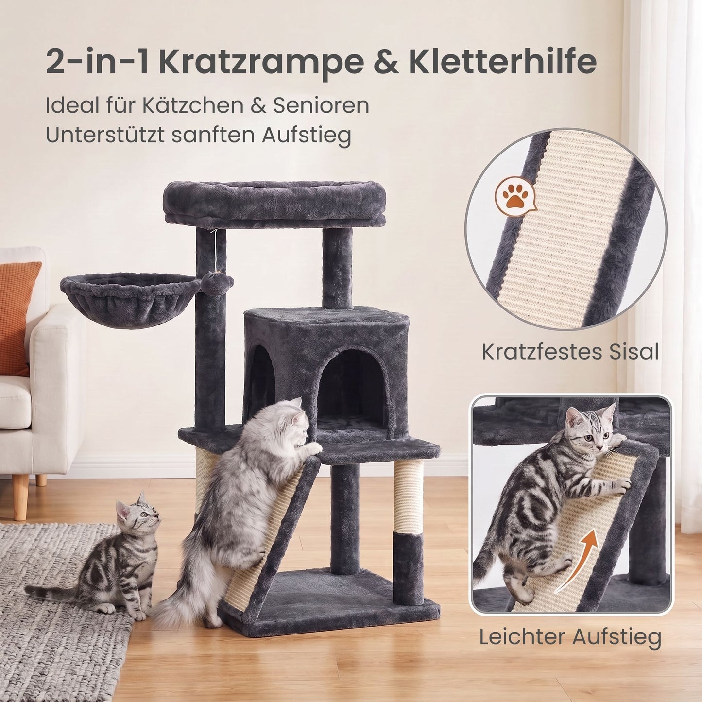 Krabpaal Met Groot Uitkijkplatform En Hangmand - Krabbrett Als Ramp - Voor Grote Katten