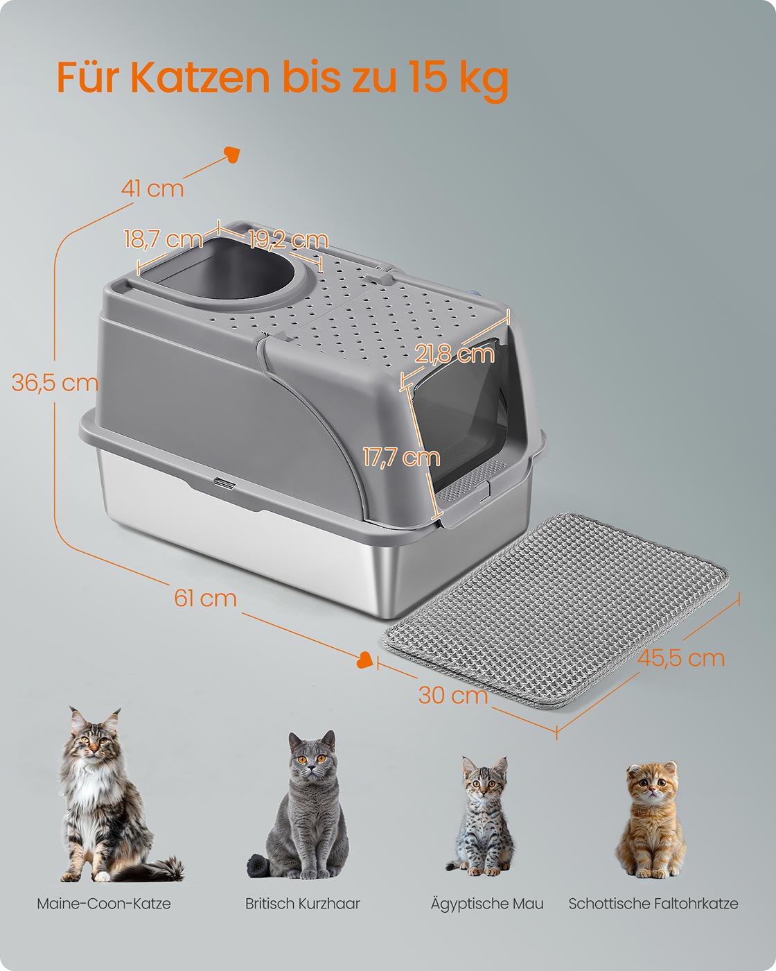 RVS Kattenbak Met Verhoogde Rand - Lekvrij Ontwerp - Inclusief Schep En Borstel