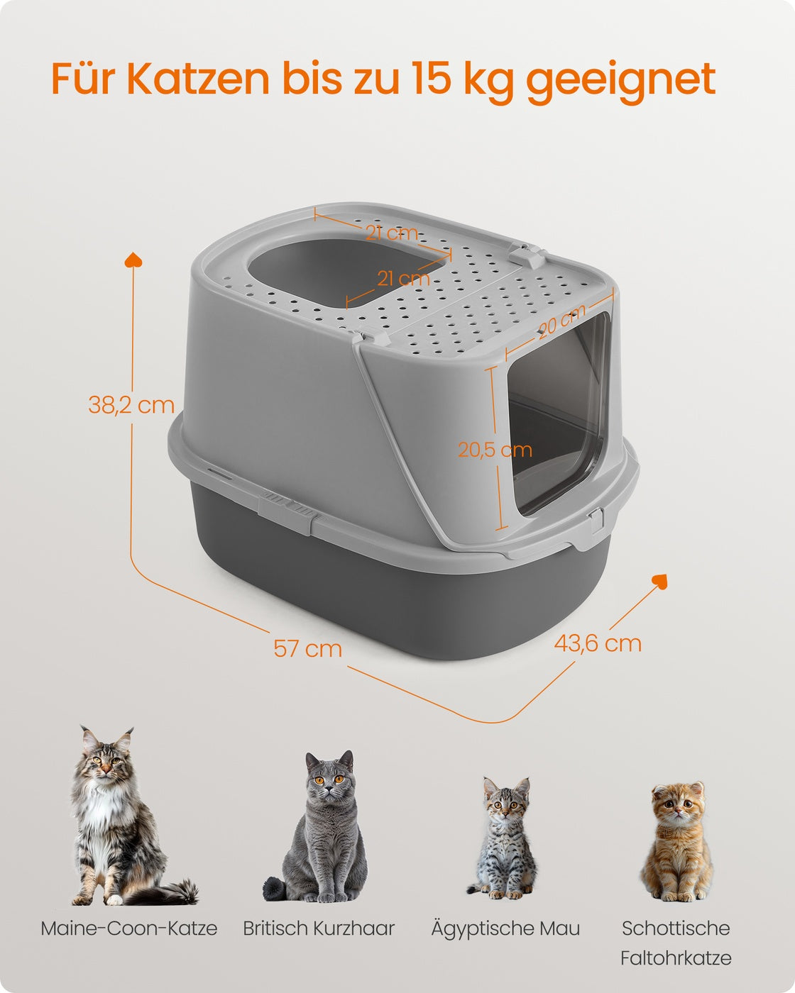 Kattenbak Met Deksel En Zeefgaten - Verhoogde Randen - Inclusief Schep En Borstel