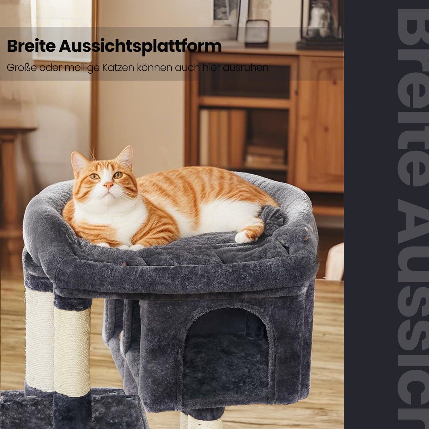 Krabpaal L Met Grote Plattform En 2 Kattenholen - Deurtje Onderin - Sisalstammen