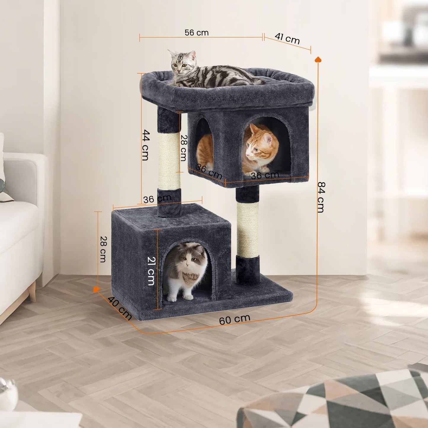 Krabpaal L Met Grote Plattform En 2 Kattenholen - Deurtje Onderin - Sisalstammen