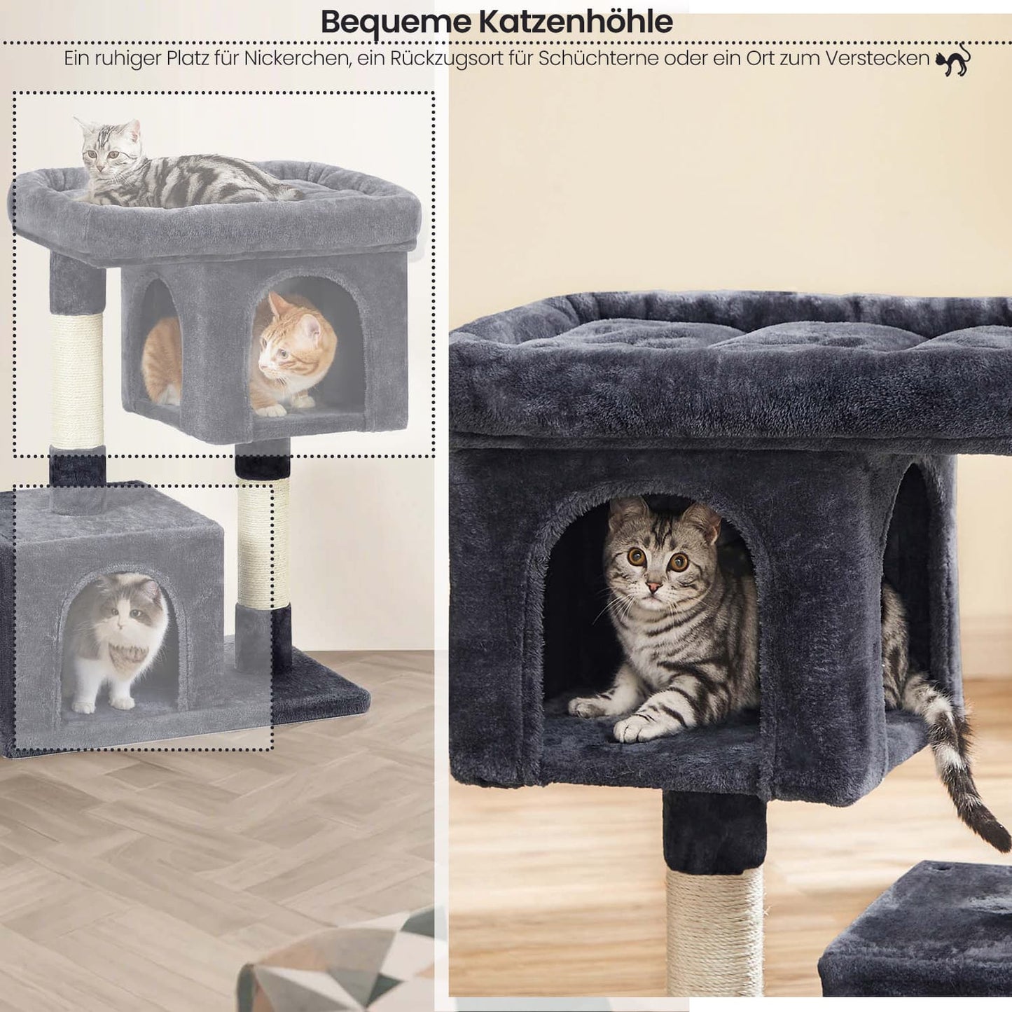 Krabpaal L Met Grote Plattform En 2 Kattenholen - Deurtje Onderin - Sisalstammen