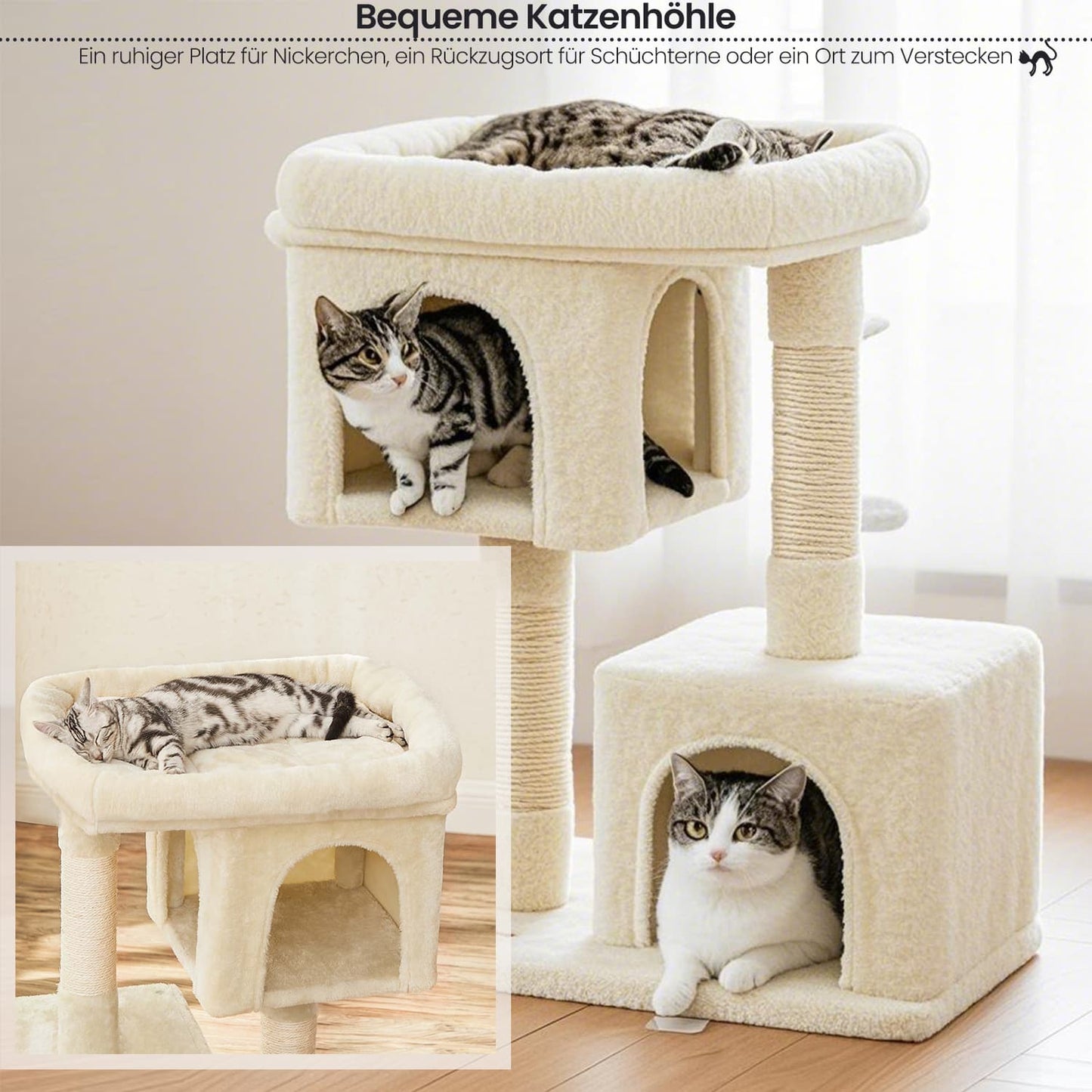 Krabpaal L Met Grote Plattform En 2 Kattenholen - Deurtje Onderin - Sisalstammen