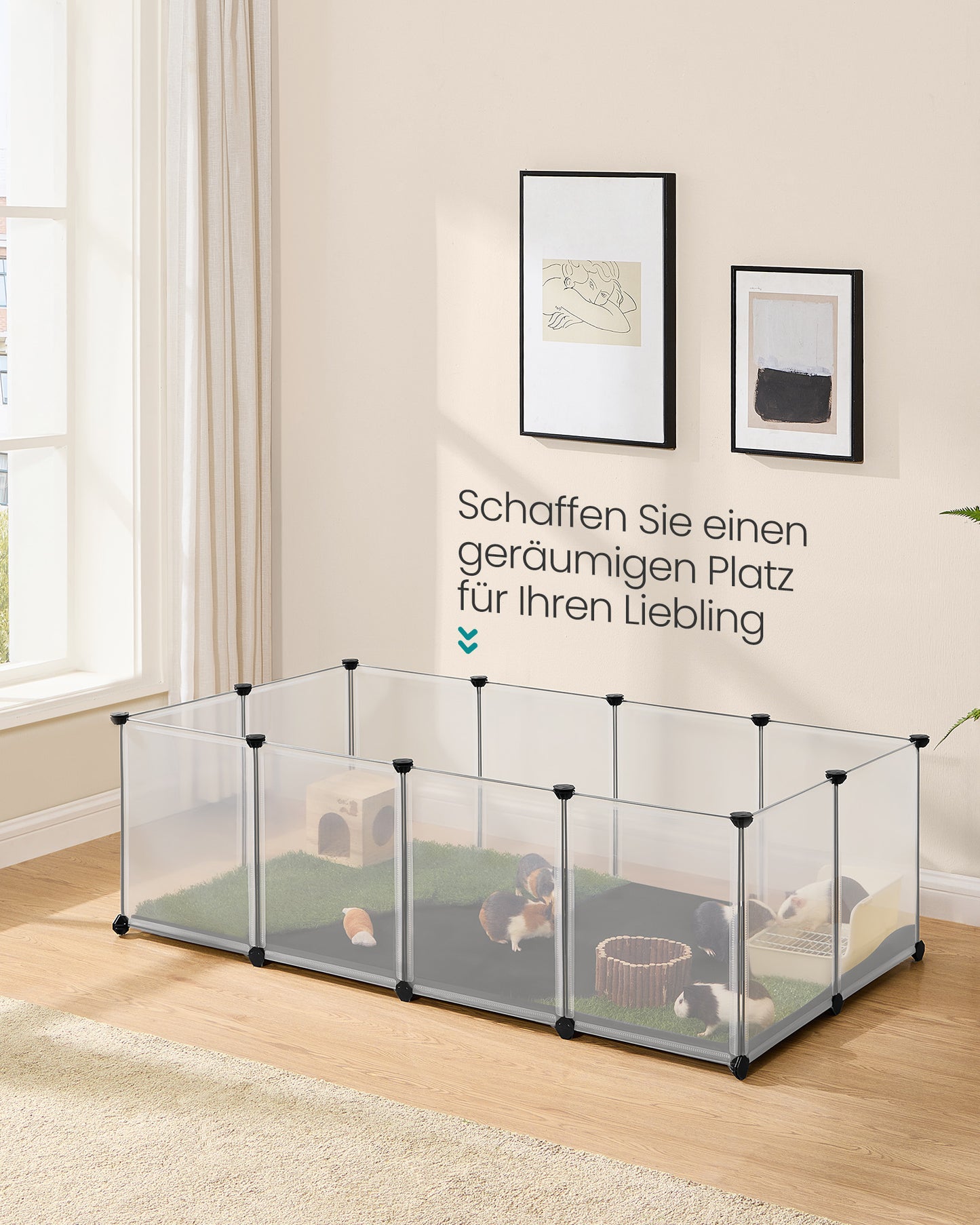 Kunststof Kleintiergehege M Met Waterdichte Ondermat - Uitbreidbaar - Voor Cavia En Hamster
