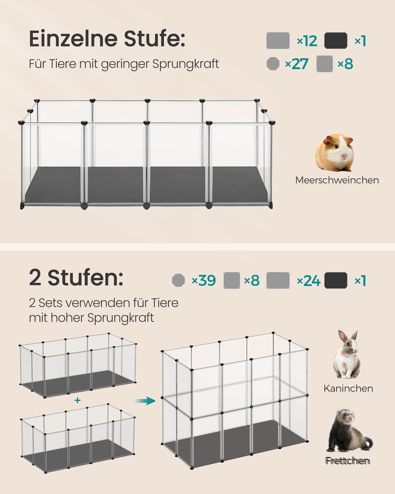 Kunststof Kleintiergehege M Met Waterdichte Ondermat - Uitbreidbaar - Voor Cavia En Hamster