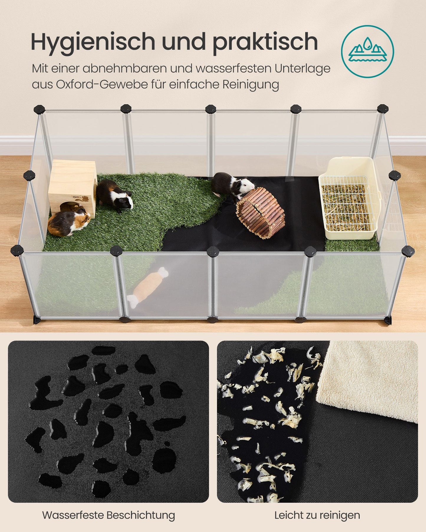 Kunststof Kleintiergehege M Met Waterdichte Ondermat - Uitbreidbaar - Voor Cavia En Hamster