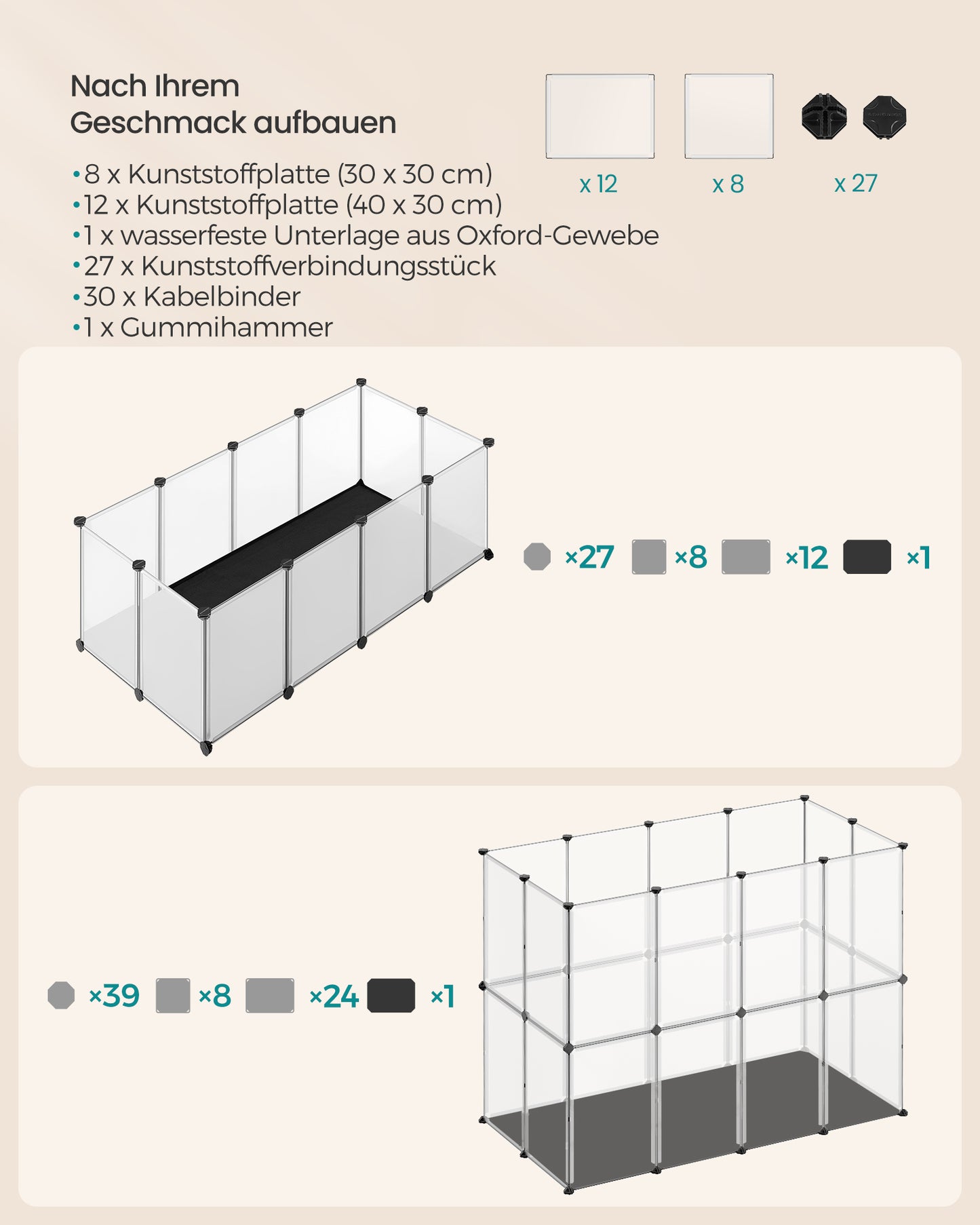 Kunststof Kleintiergehege M Met Waterdichte Ondermat - Uitbreidbaar - Voor Cavia En Hamster