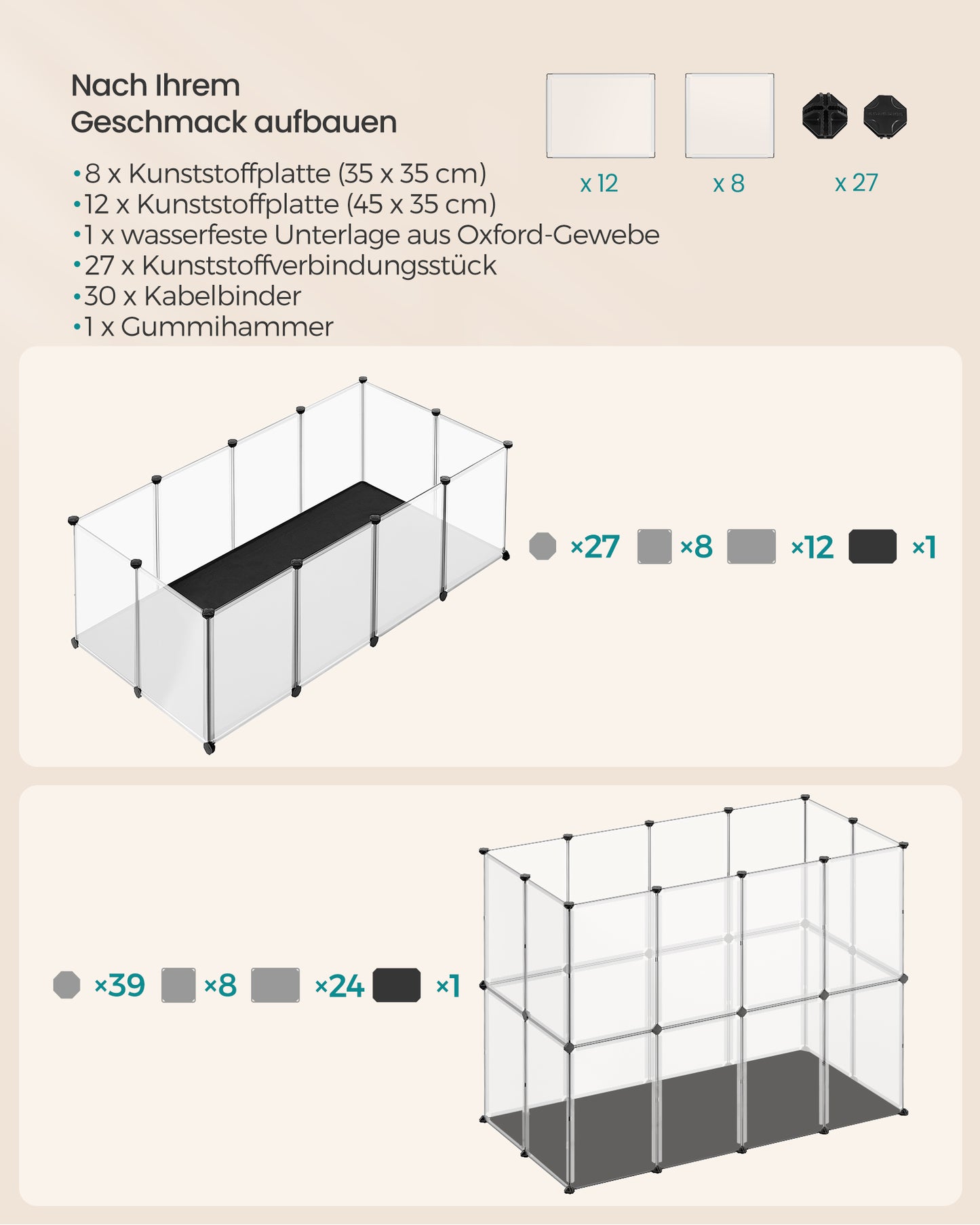 Kunststof Kleintiergehege L Met Waterdichte Ondergrond - Modulair - Gladde Panelen