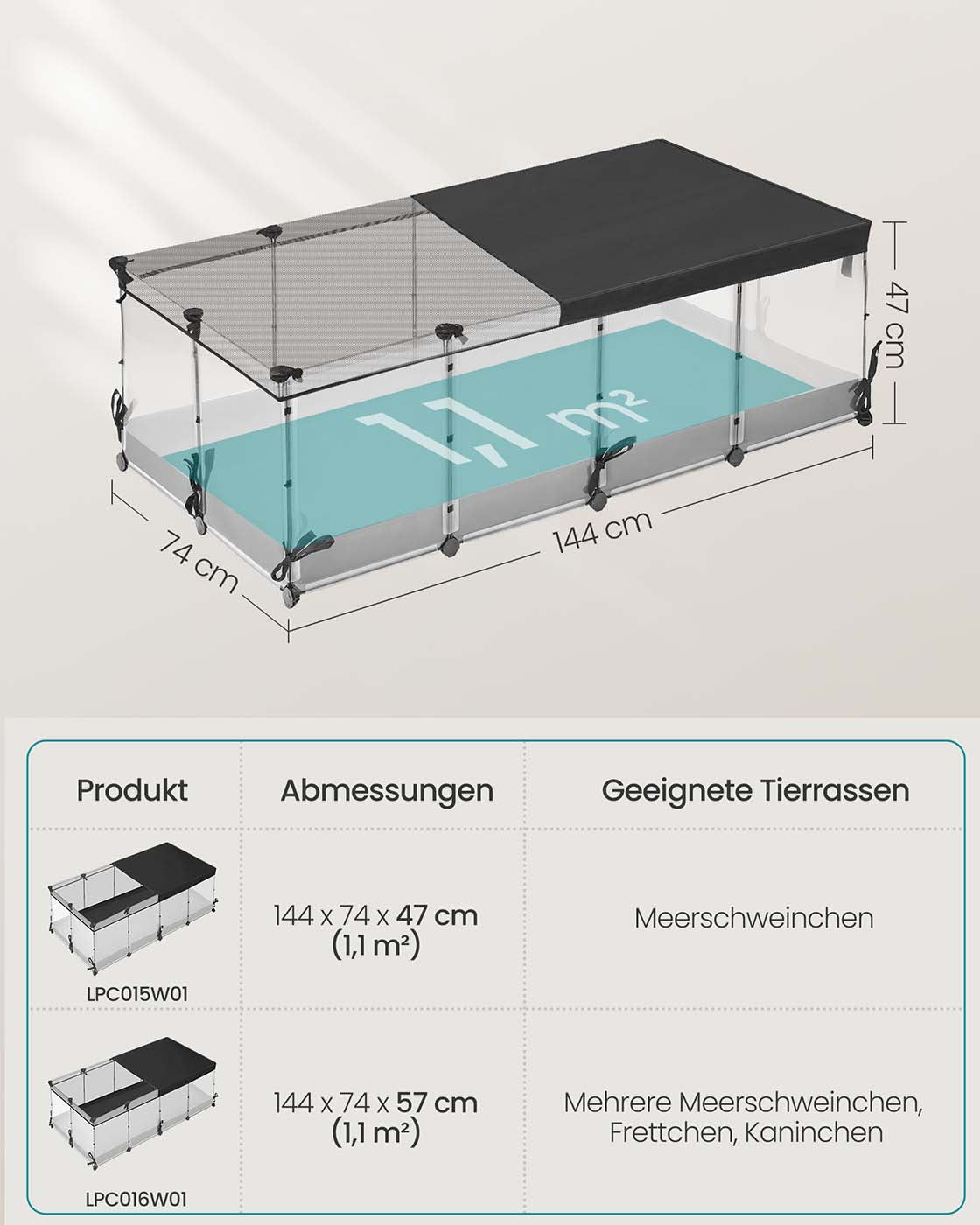 Kleintierverblijf Met Transparante Panelen M - Waterdichte Stofbodem - Afneembaar Bovennet