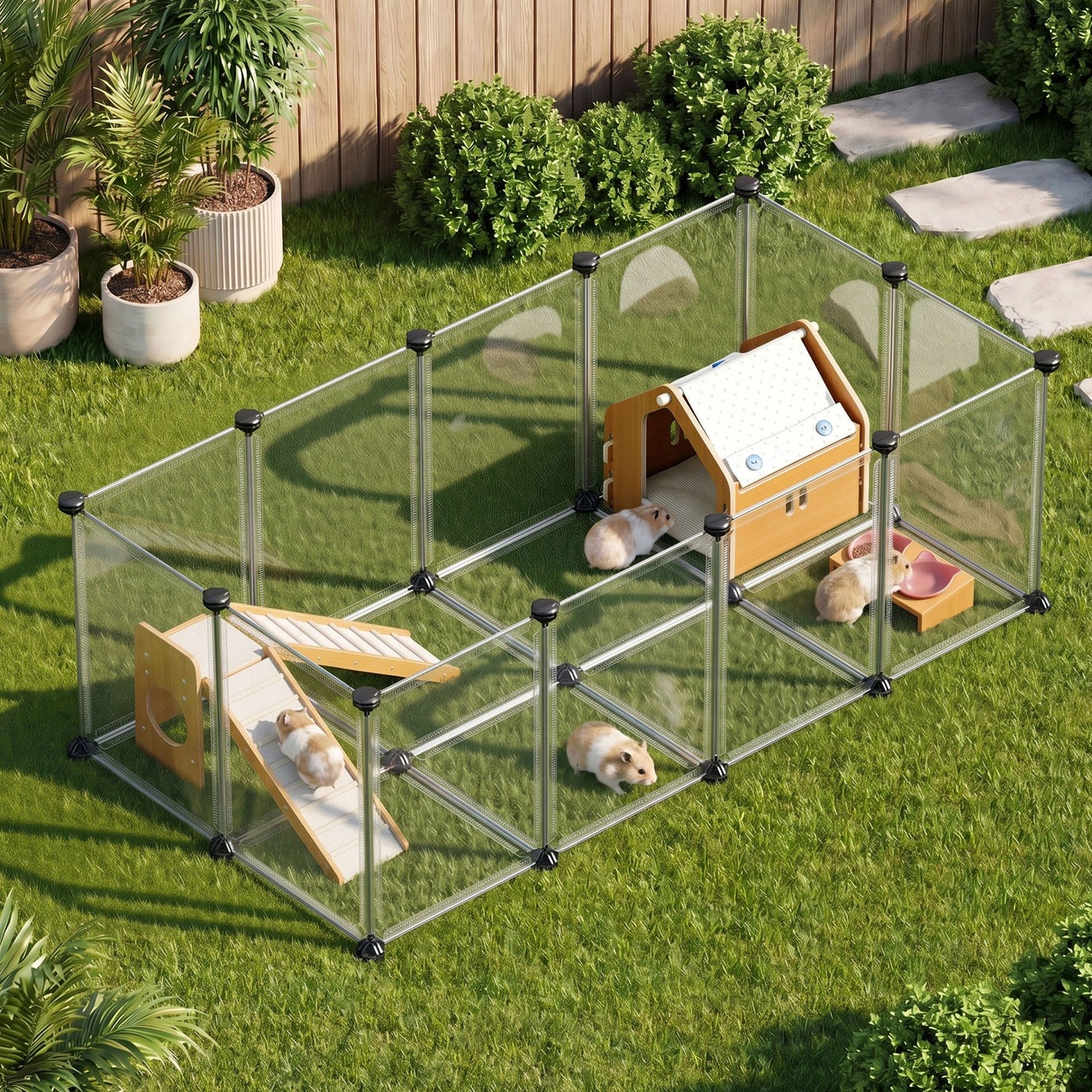 Kleintiergehege Basis Met Kunststof Panelen - Snel Te Monteren - Voor Cavia En Konijn
