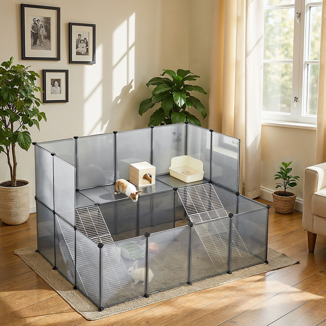 Kleintiergehege Met Balkon En Trap - Twee Verdiepingen - Modulair Kunststof