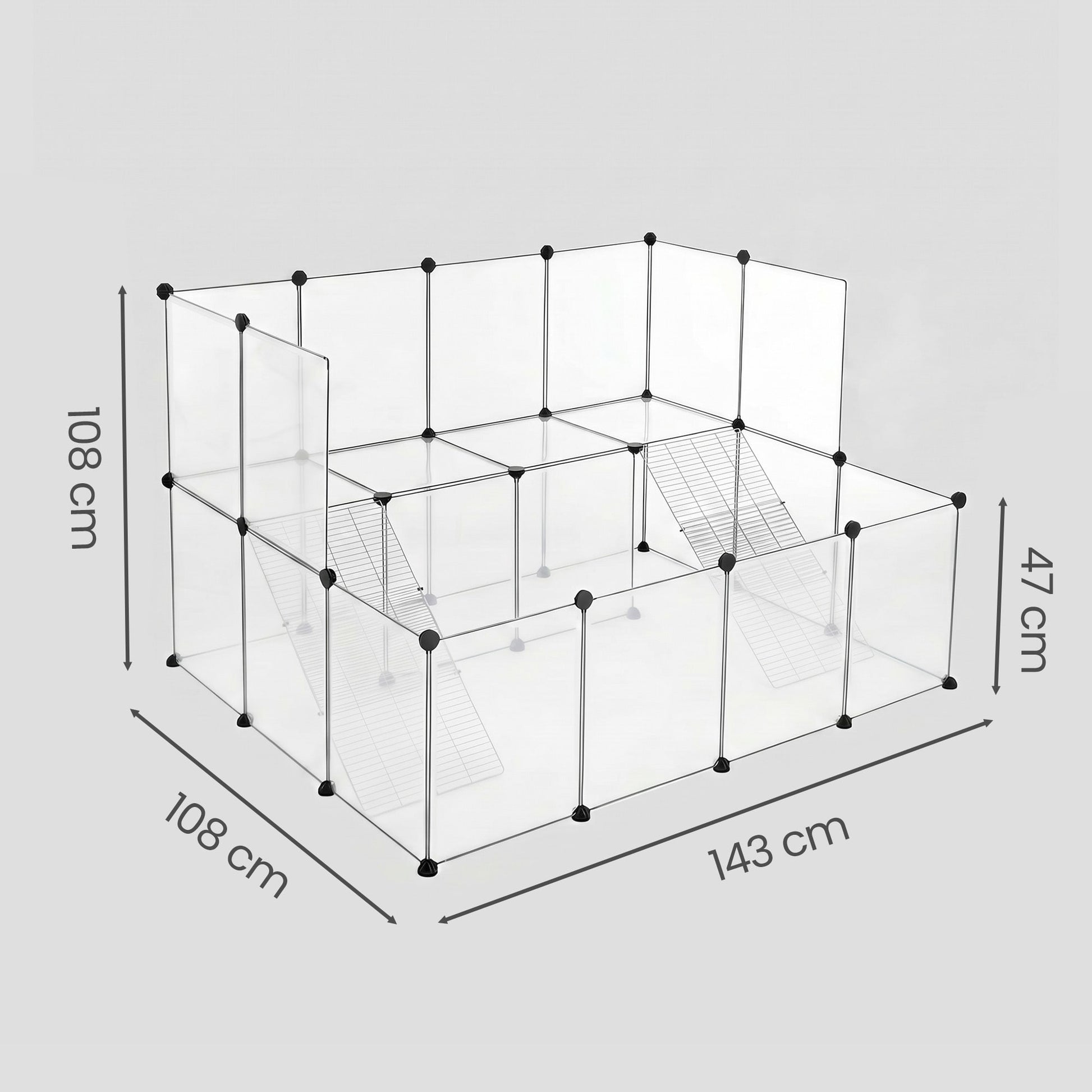 Kleintiergehege Met Balkon En Trap - Twee Verdiepingen - Modulair Kunststof