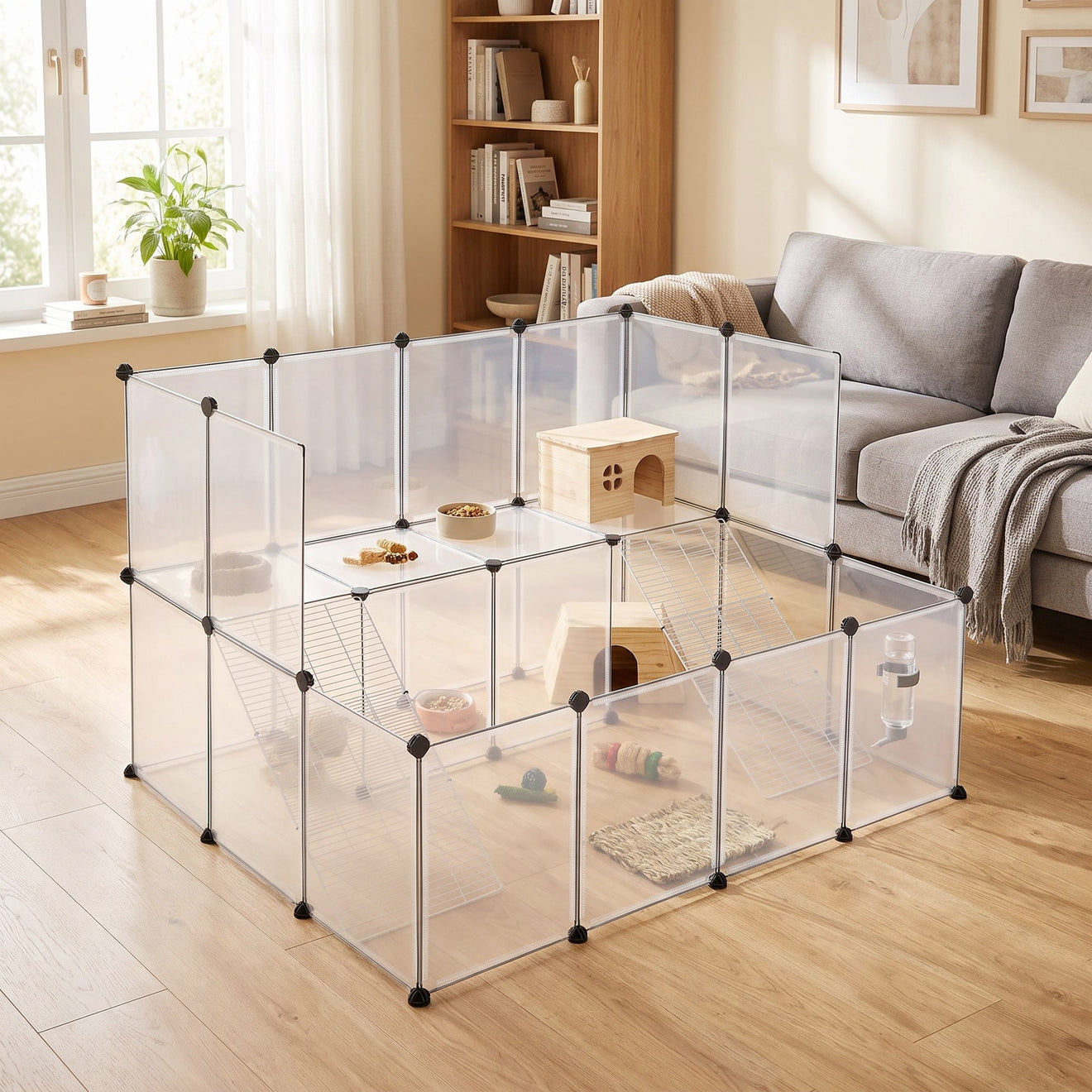 Kleintiergehege Met Balkon En Trap - Twee Verdiepingen - Modulair Kunststof