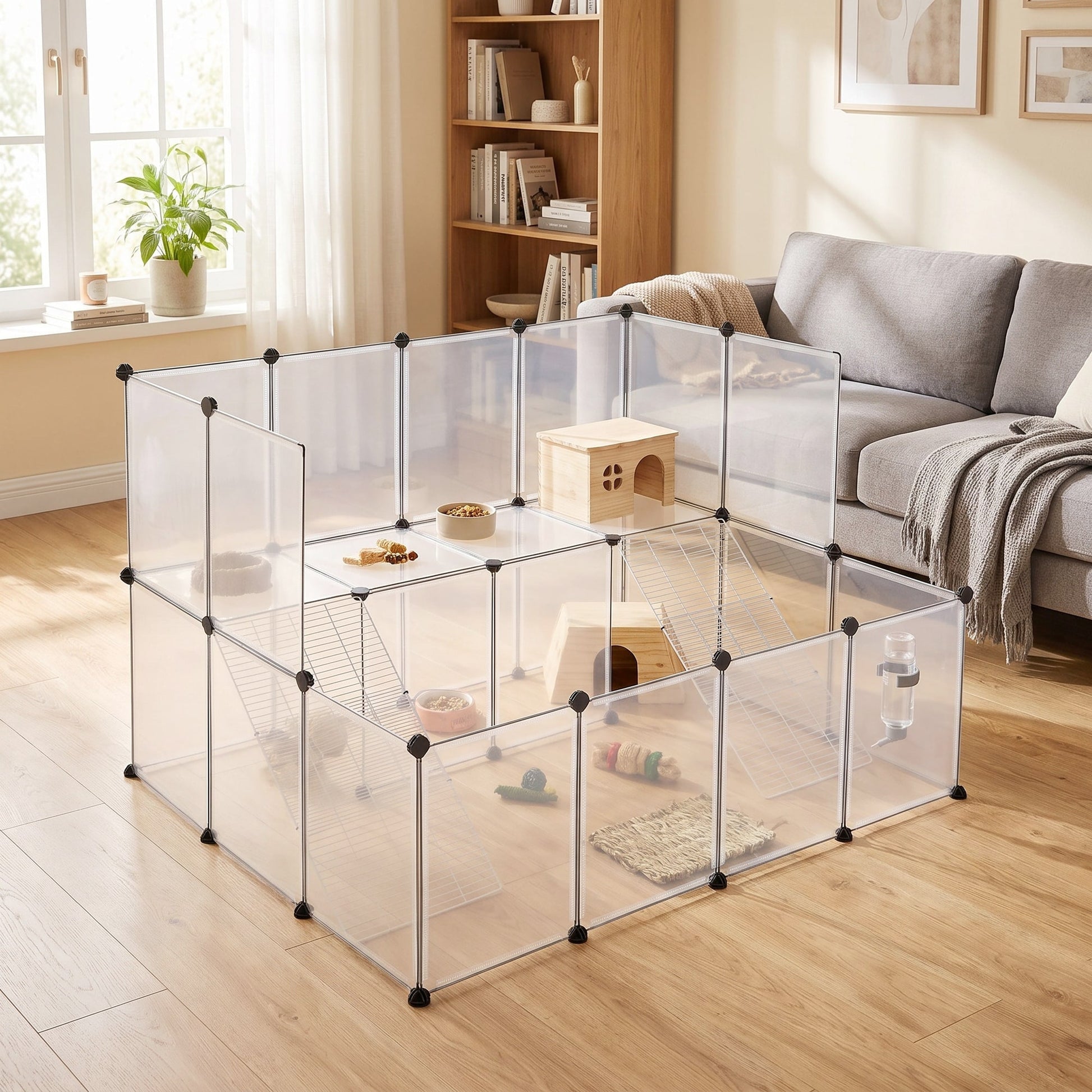 Kleintiergehege Met Balkon En Trap - Twee Verdiepingen - Modulair Kunststof