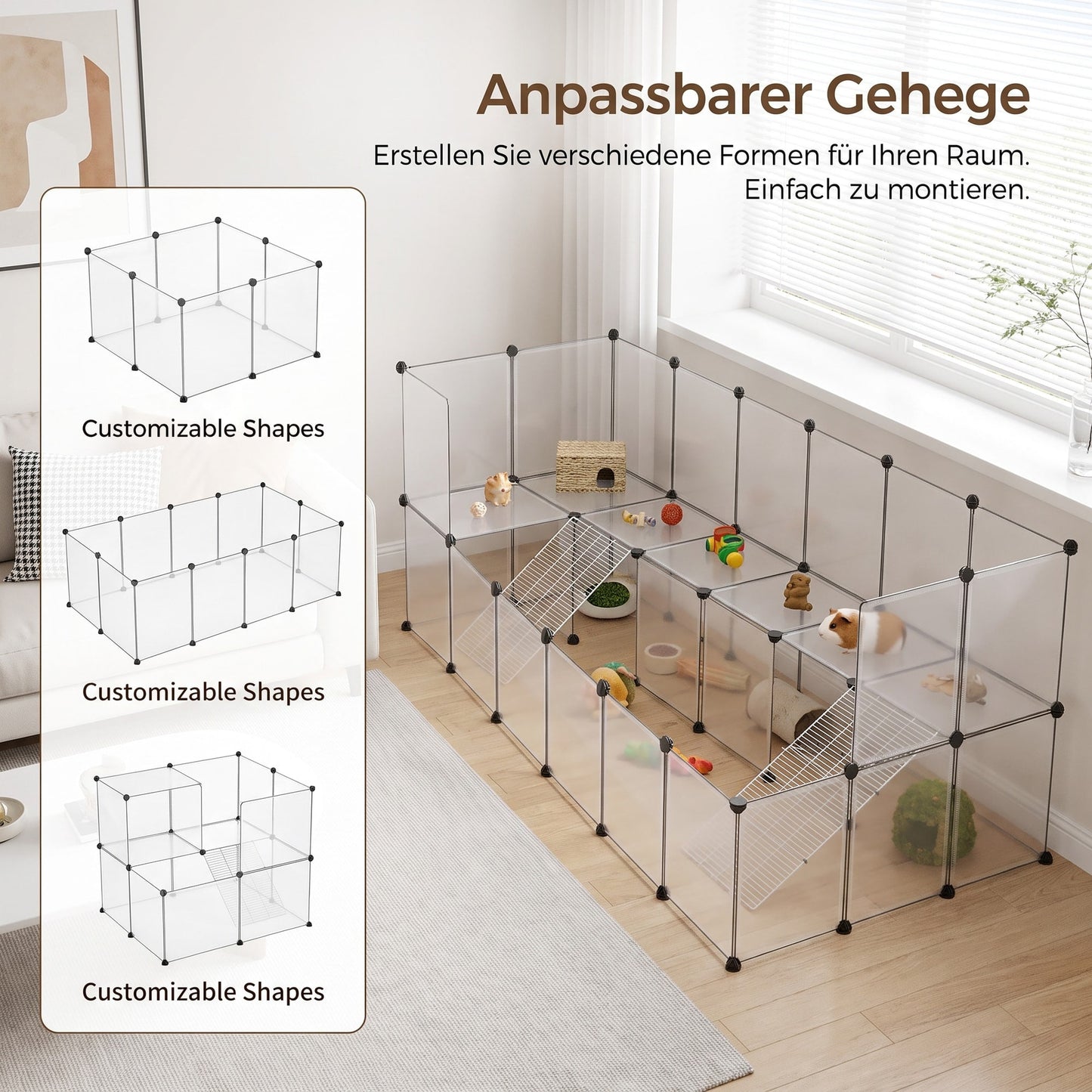 Kleintiergehege Met Balkon En Trap - Twee Verdiepingen - Modulair Kunststof