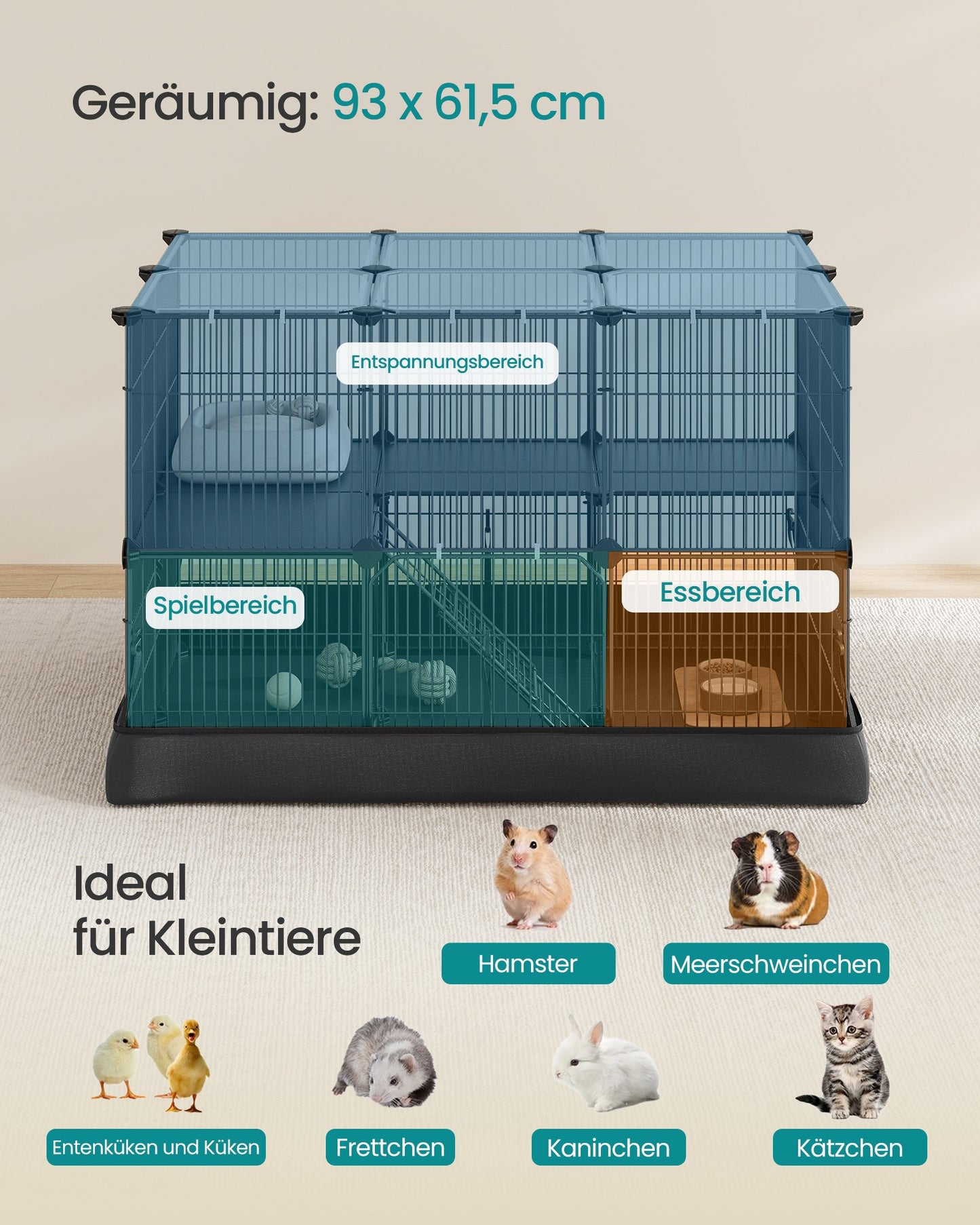 Kleintierverblijf Met Waterresistente Bodem - Twee Verdiepingen Met Ramp - Doorzichtige Panelen
