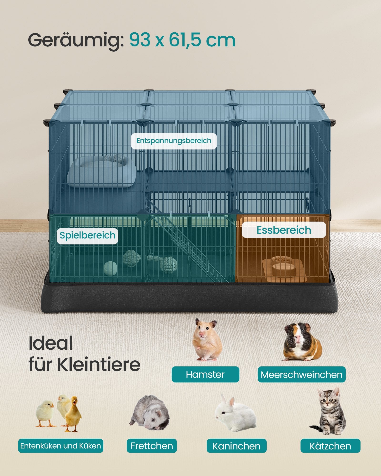 Kleintierverblijf Met Waterresistente Bodem - Twee Verdiepingen Met Ramp - Doorzichtige Panelen