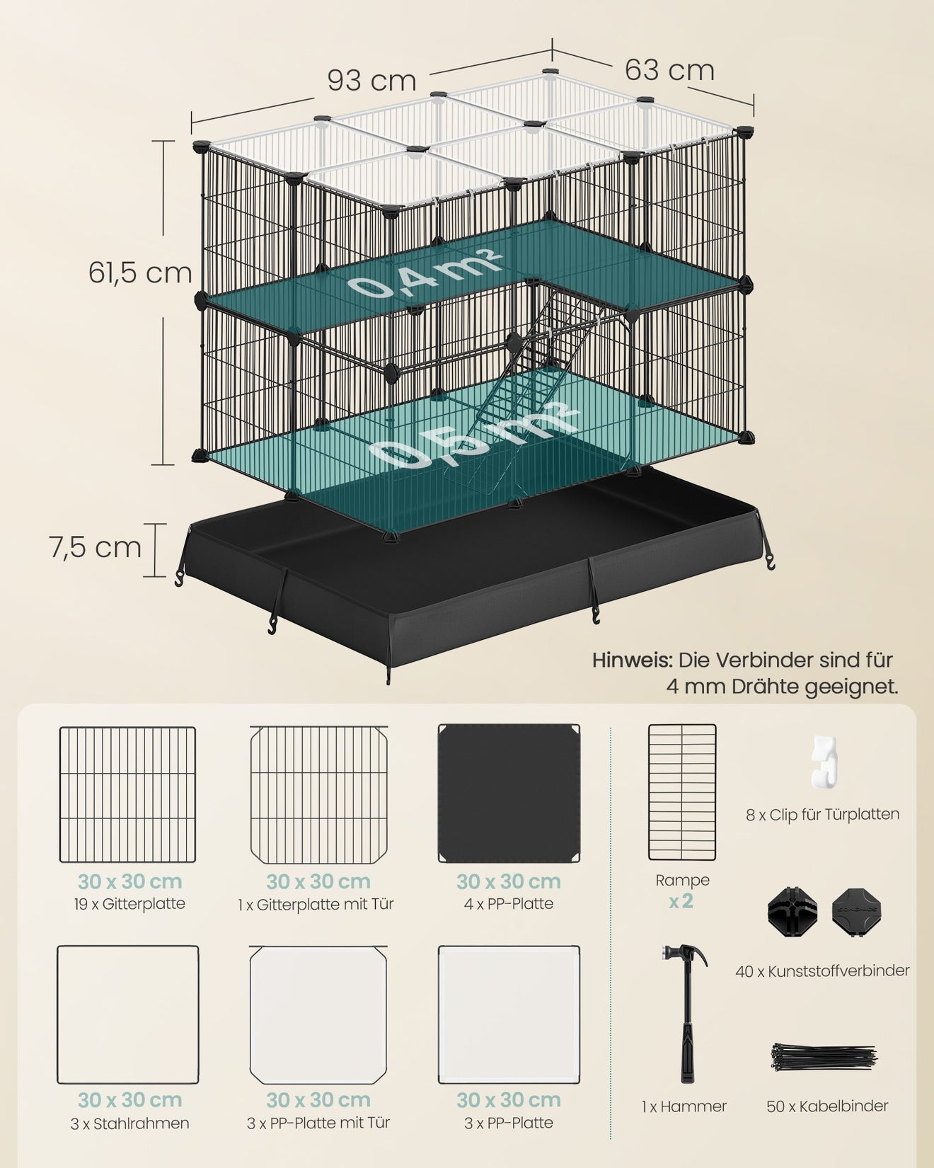 Kleintierverblijf Met Waterresistente Bodem - Twee Verdiepingen Met Ramp - Doorzichtige Panelen