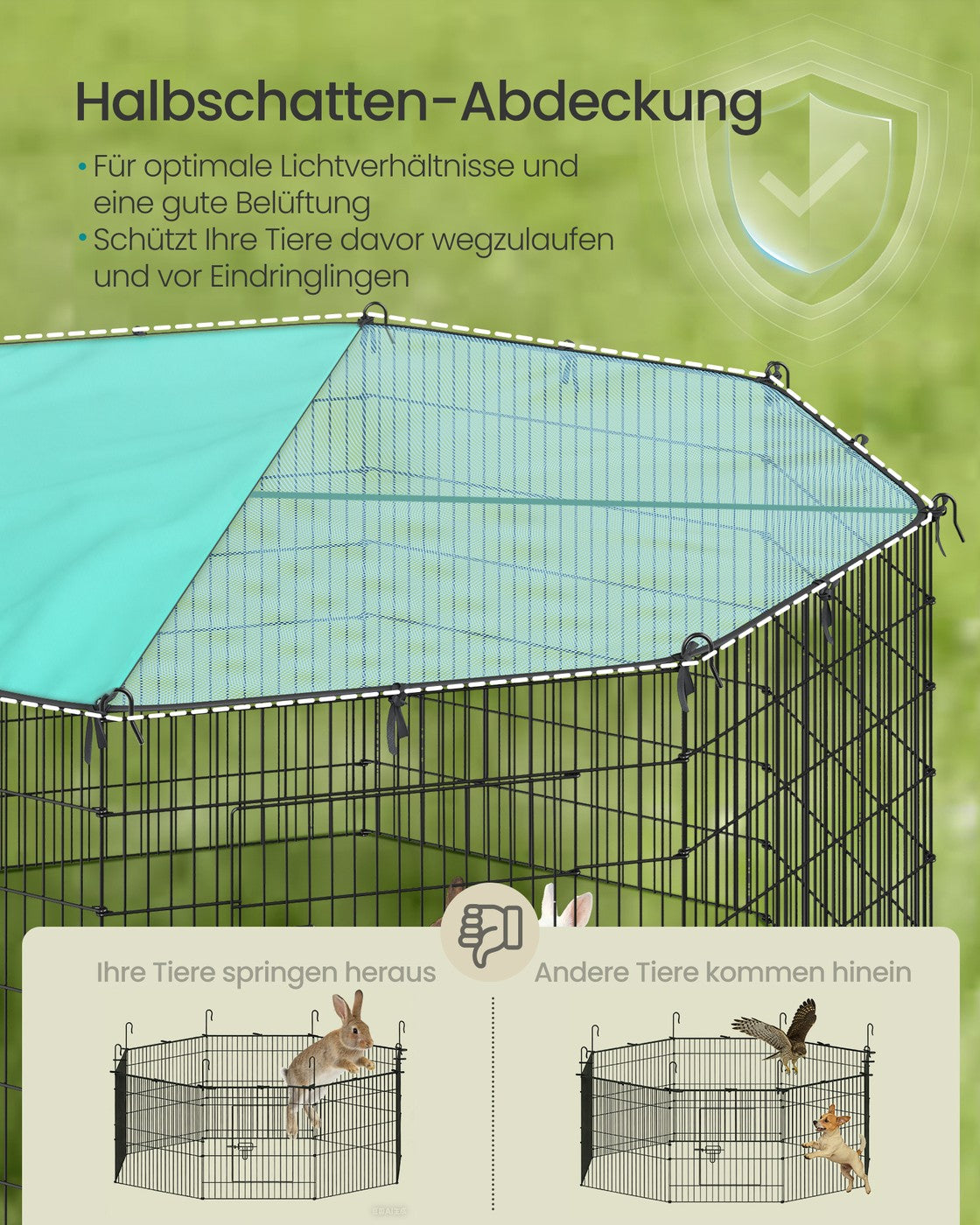 Kleintierren Met Zonwerend Afdeknet - Grondankers Voor Buiten - 8 Gitterpanelen