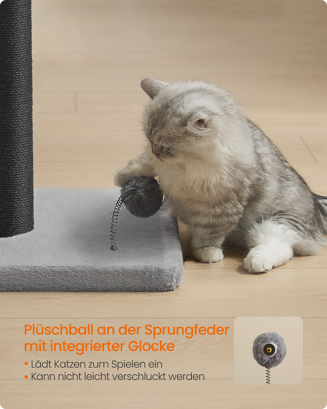 Krabzuil Met Speelbal Op Veer - Ingebouwd Belletje - Slijtvast Sisal
