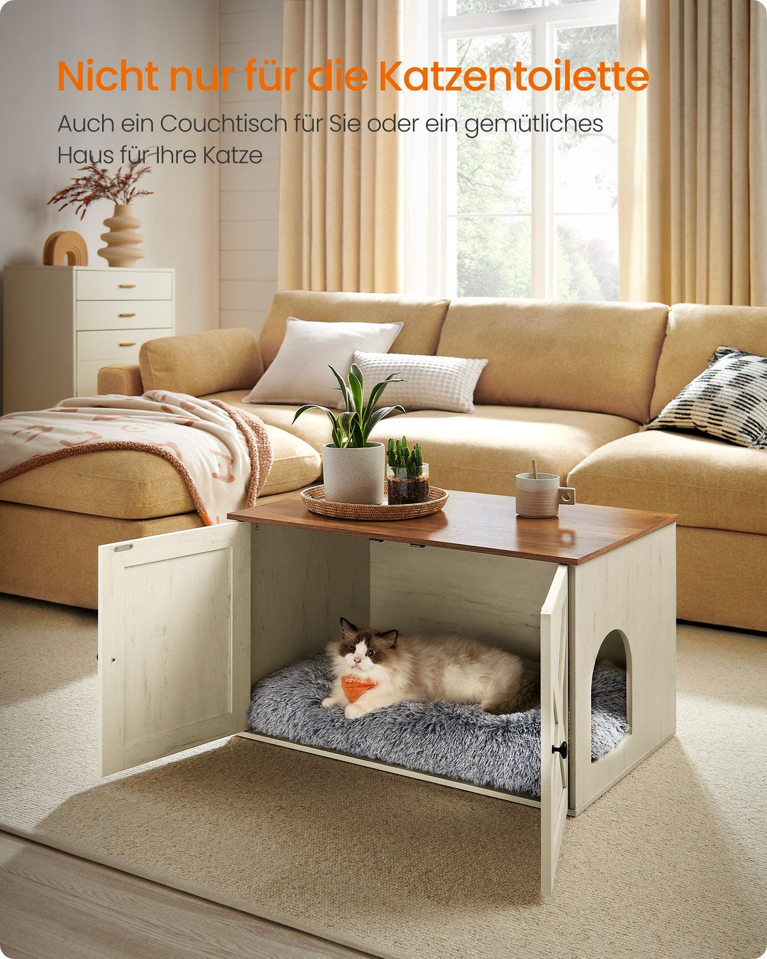 Kattenbakmeubel Met Uitneembare Tussenwand - Ook Als Sidetable - Ruim Binnenwerk