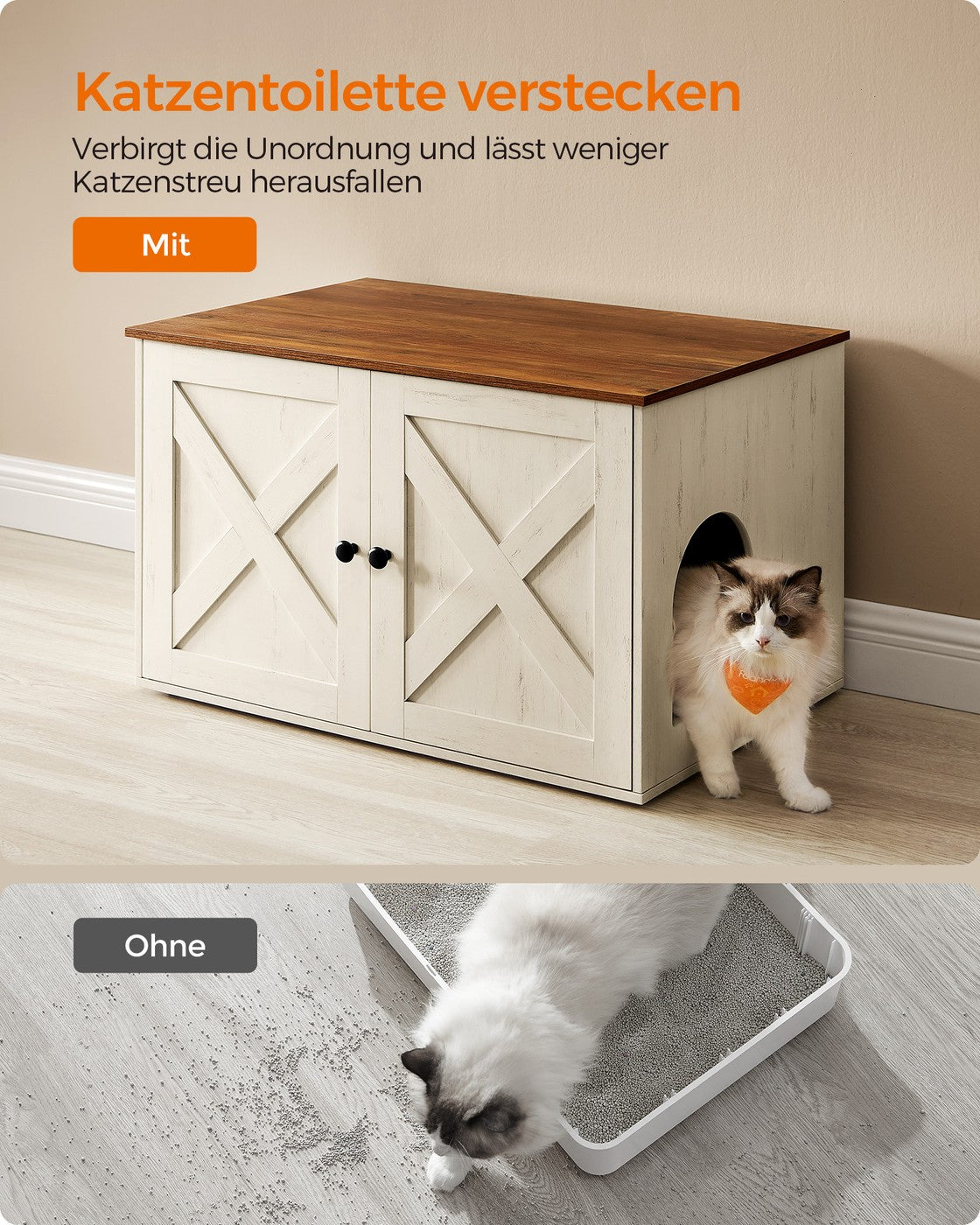 Kattenbakmeubel Met Uitneembare Tussenwand - Ook Als Sidetable - Ruim Binnenwerk