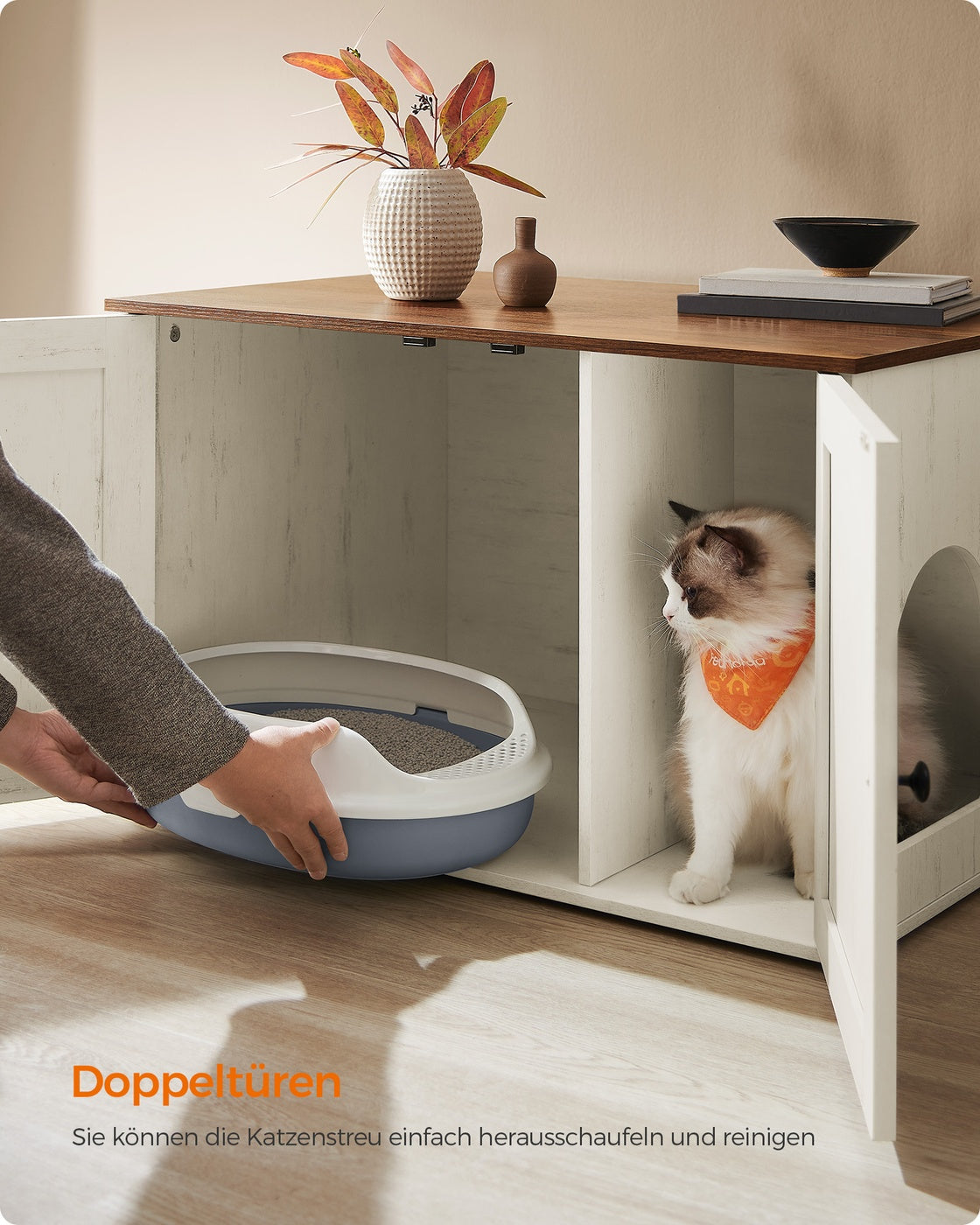 Kattenbakmeubel Met Uitneembare Tussenwand - Ook Als Sidetable - Ruim Binnenwerk