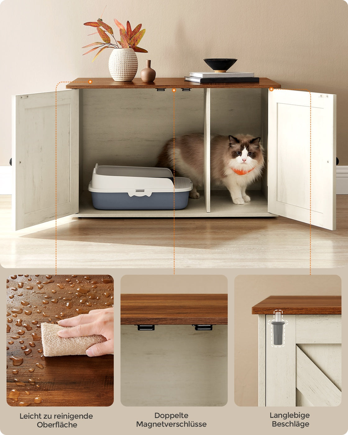 Kattenbakmeubel Met Uitneembare Tussenwand - Ook Als Sidetable - Ruim Binnenwerk
