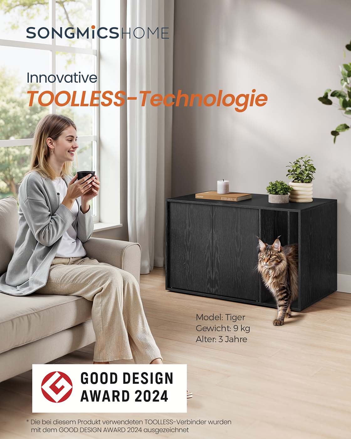 Kattenbakmeubel Met Push-To-Open Deuren - Voor Grote Katten - Modern Design
