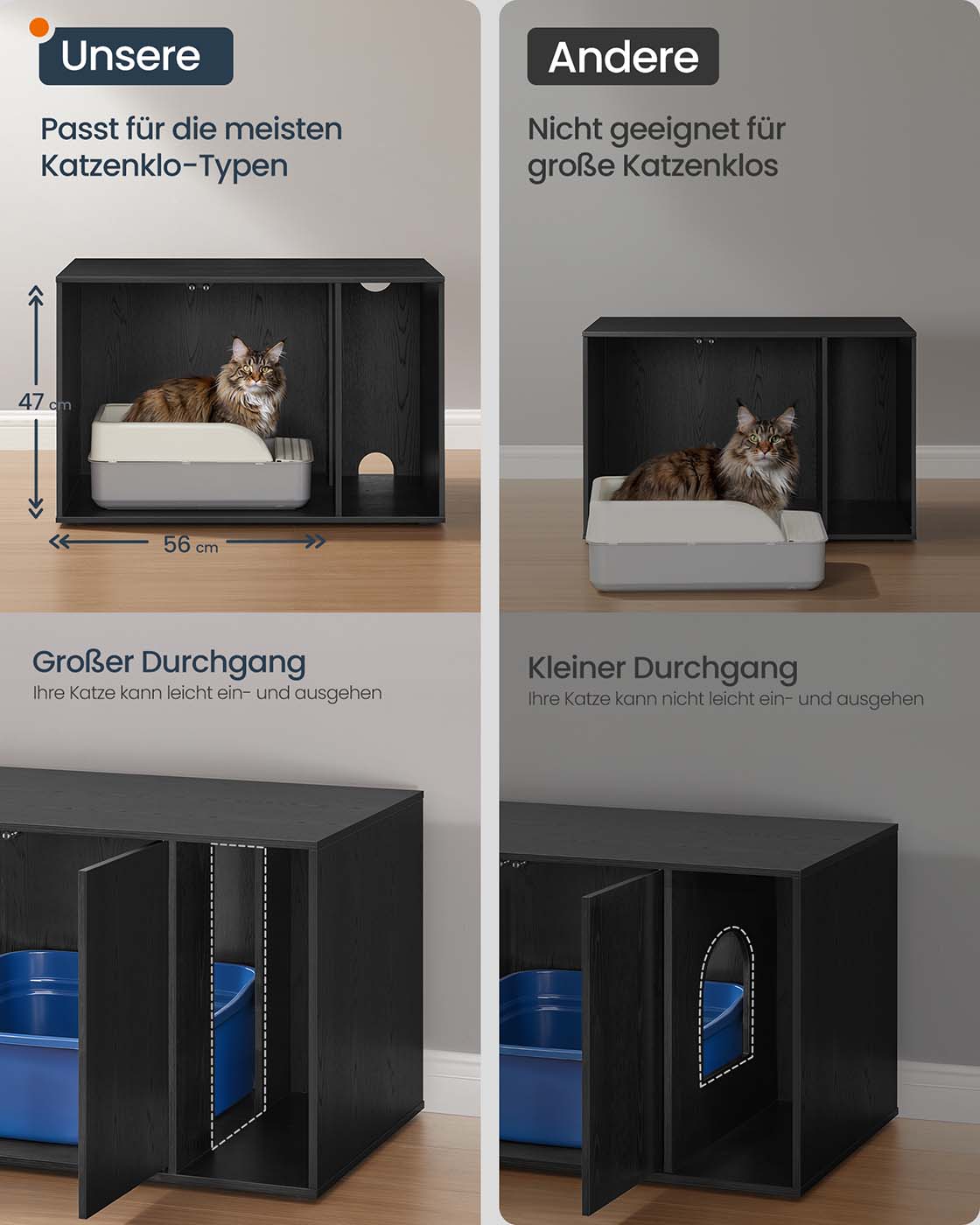 Kattenbakmeubel Met Push-To-Open Deuren - Voor Grote Katten - Modern Design