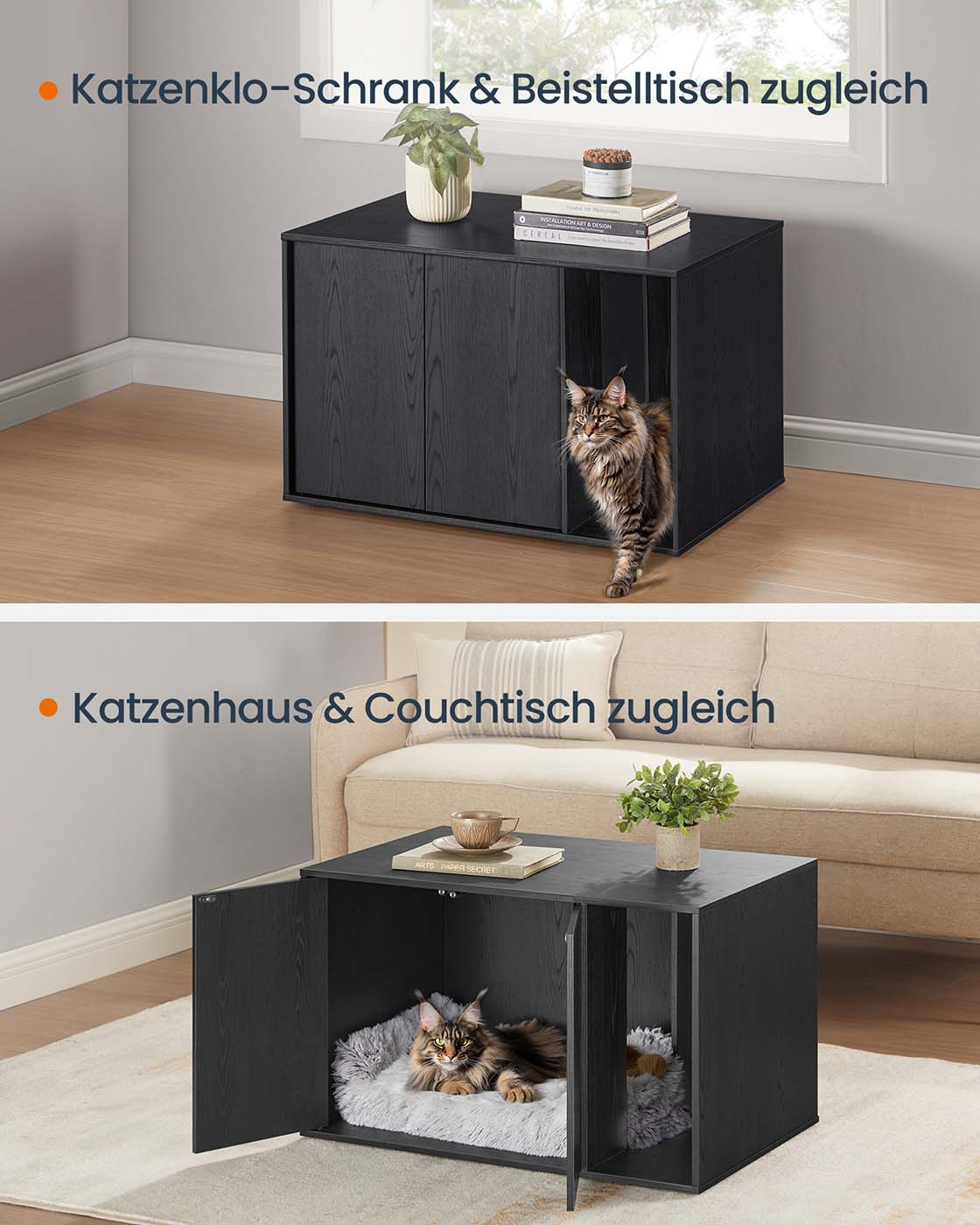 Kattenbakmeubel Met Push-To-Open Deuren - Voor Grote Katten - Modern Design