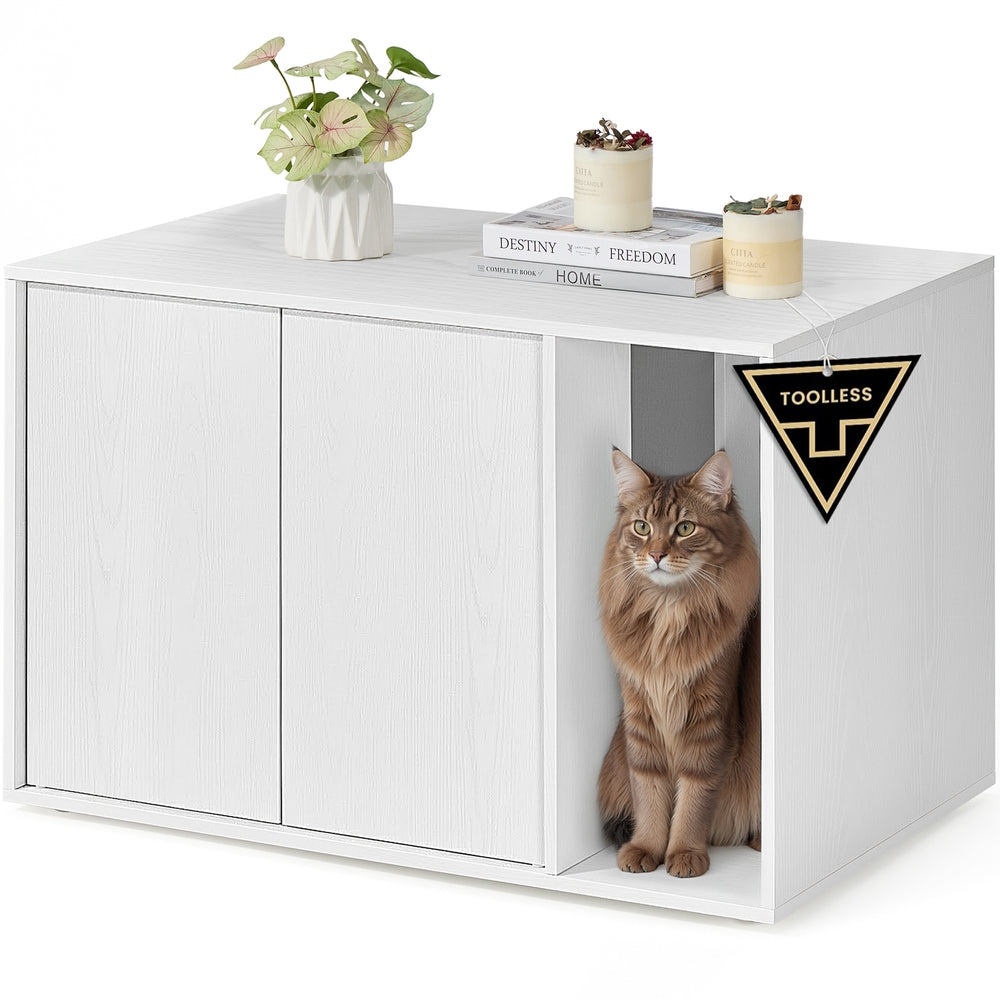 Kattenbakmeubel Met Push-To-Open Deuren - Voor Grote Katten - Modern Design