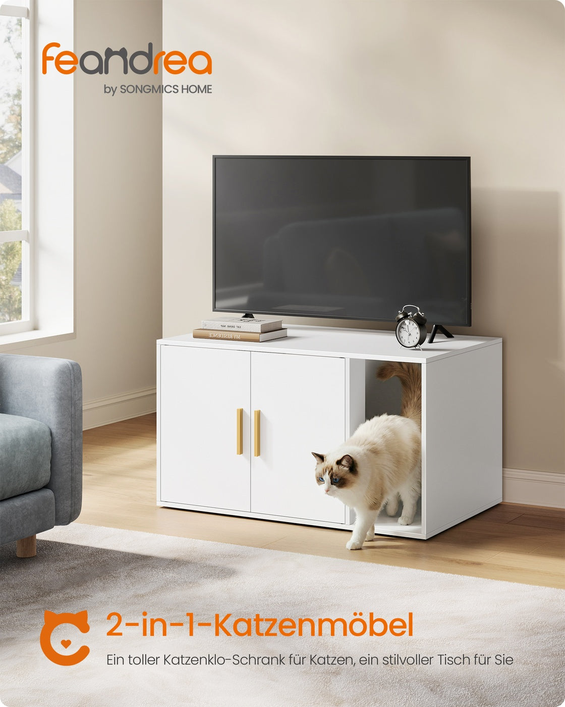 Kattenbakmeubel Met Magneetdeuren - Gouden Grepen - Uitneembare Tussenwand