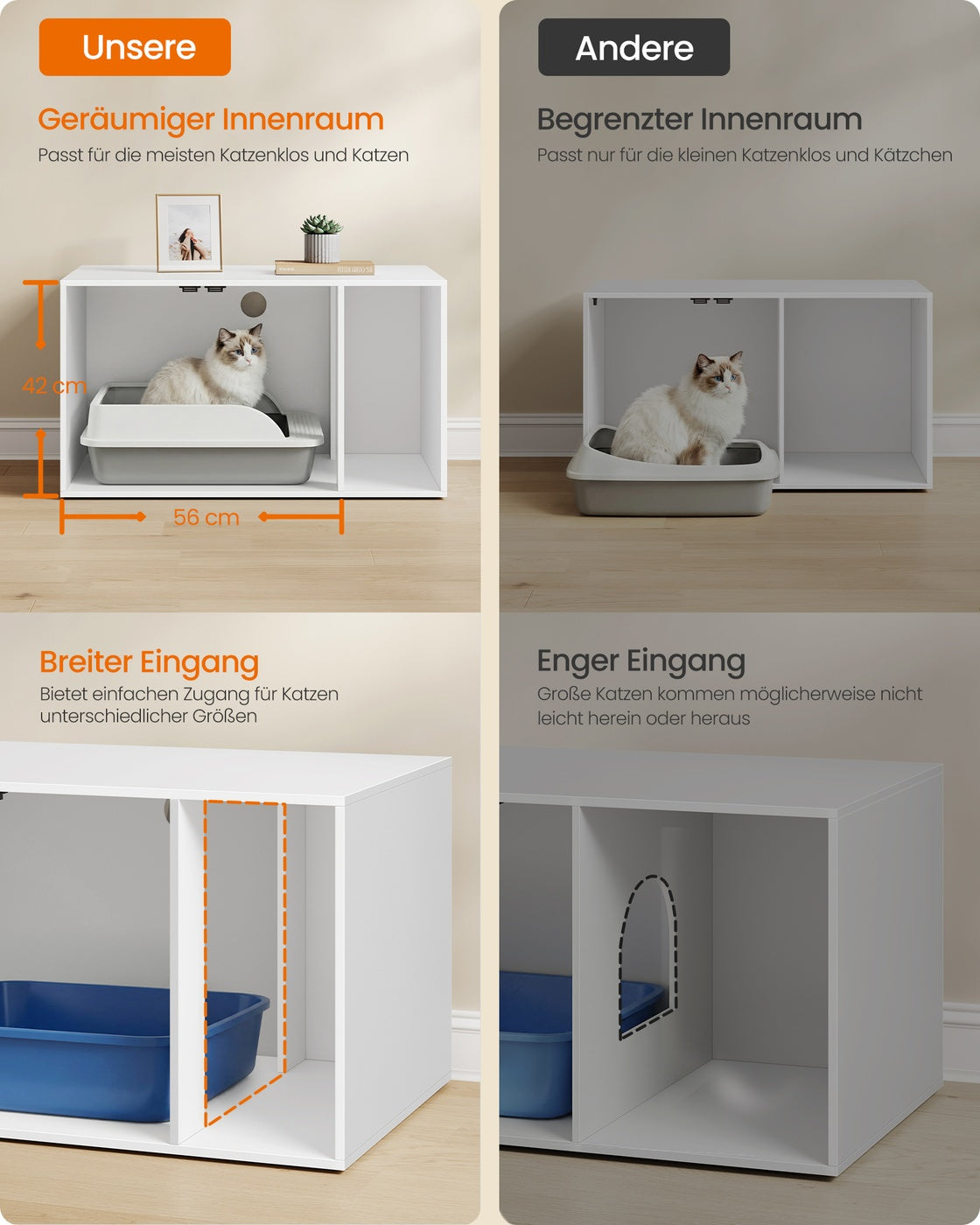 Kattenbakmeubel Met Magneetdeuren - Gouden Grepen - Uitneembare Tussenwand