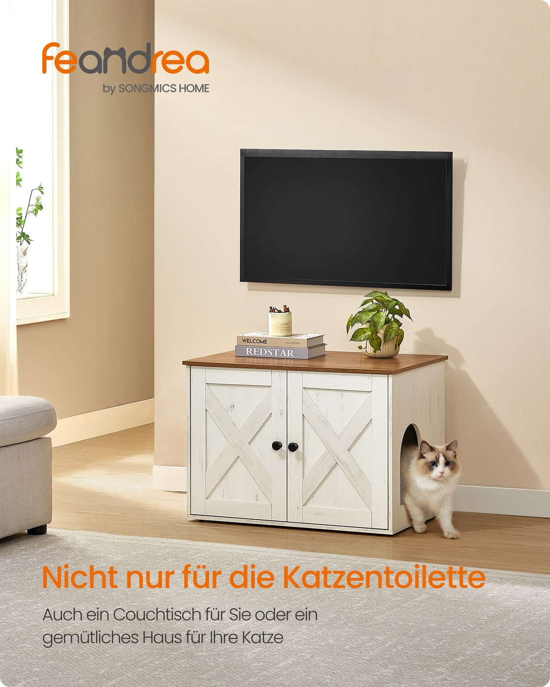 Kattenbakmeubel Met Schuurdeuren - Landelijke Stijl - Belastbaar Bovenblad