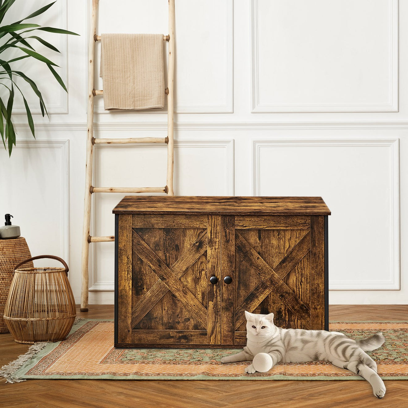 Kattenbakmeubel Met Uitneembare Tussenwand - Ook Als Sidetable - Ruim Binnenwerk
