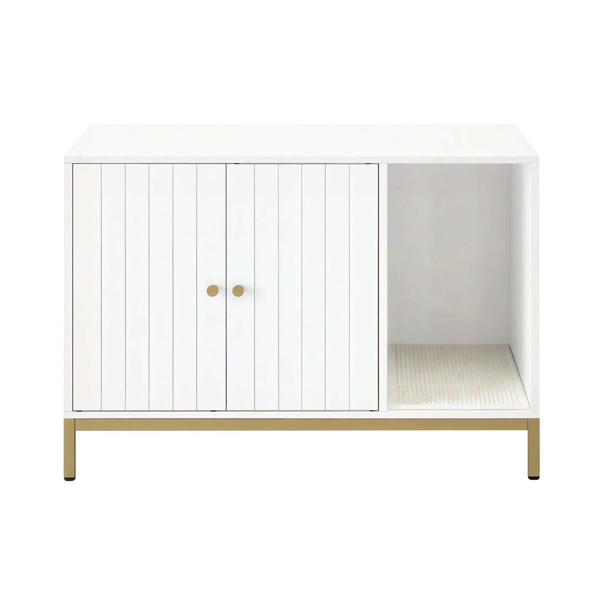 Kattenbakmeubel Met Gouden Accenten - Stalen Frame - Multifunctionele Kast