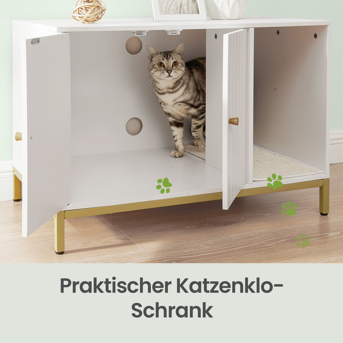 Kattenbakmeubel Met Gouden Accenten - Stalen Frame - Multifunctionele Kast