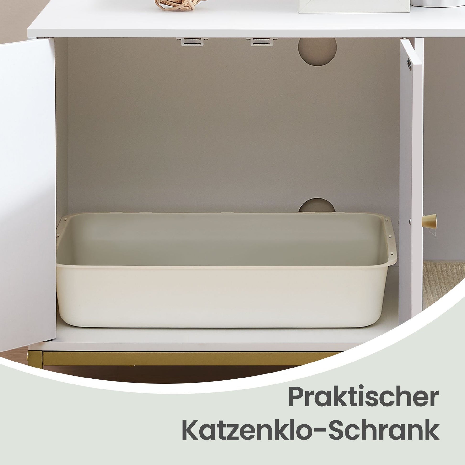 Kattenbakmeubel Met Gouden Accenten - Stalen Frame - Multifunctionele Kast