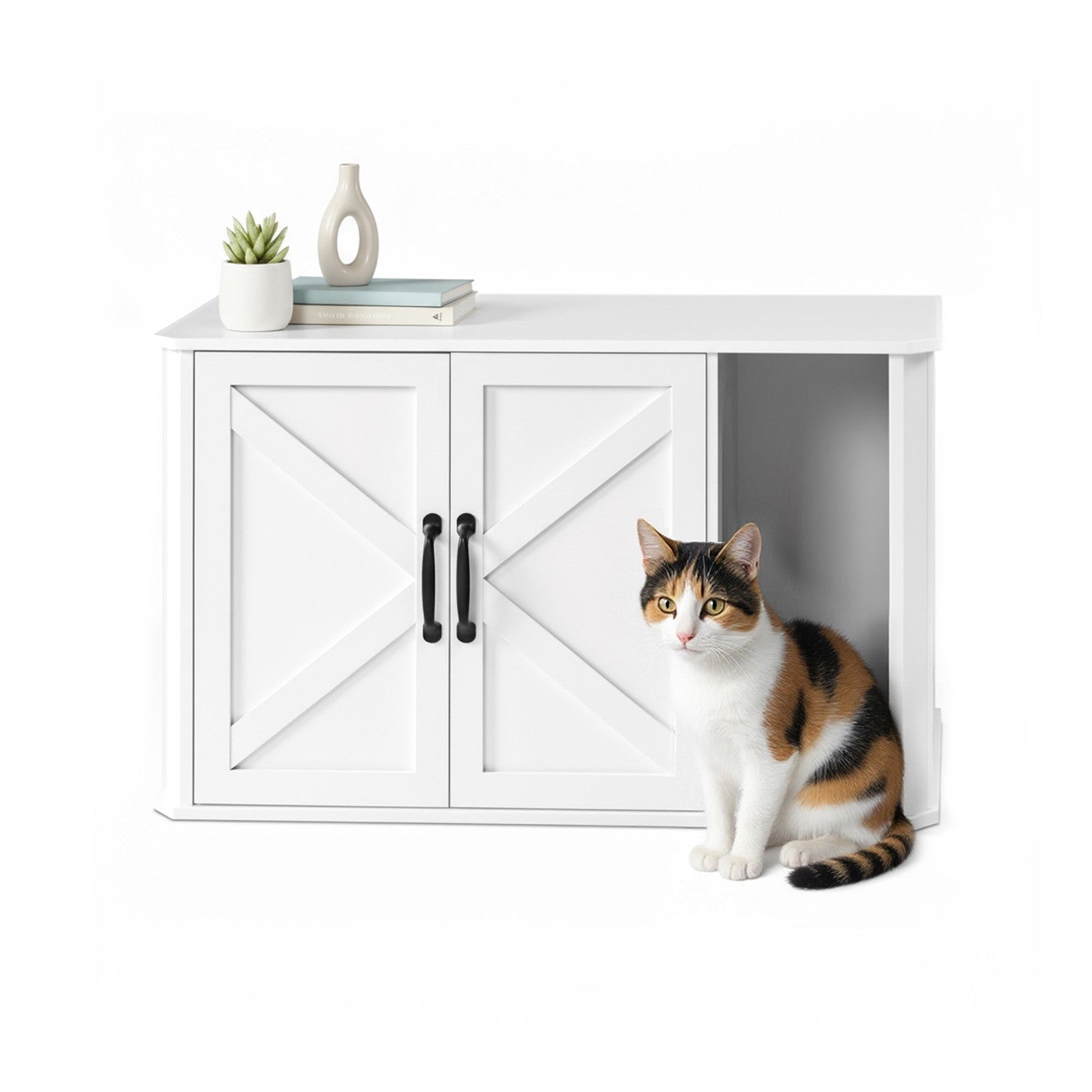 Kattenbakmeubel Met Vooringang - Strak Wit Design - Extra Belastbaar Bovenblad