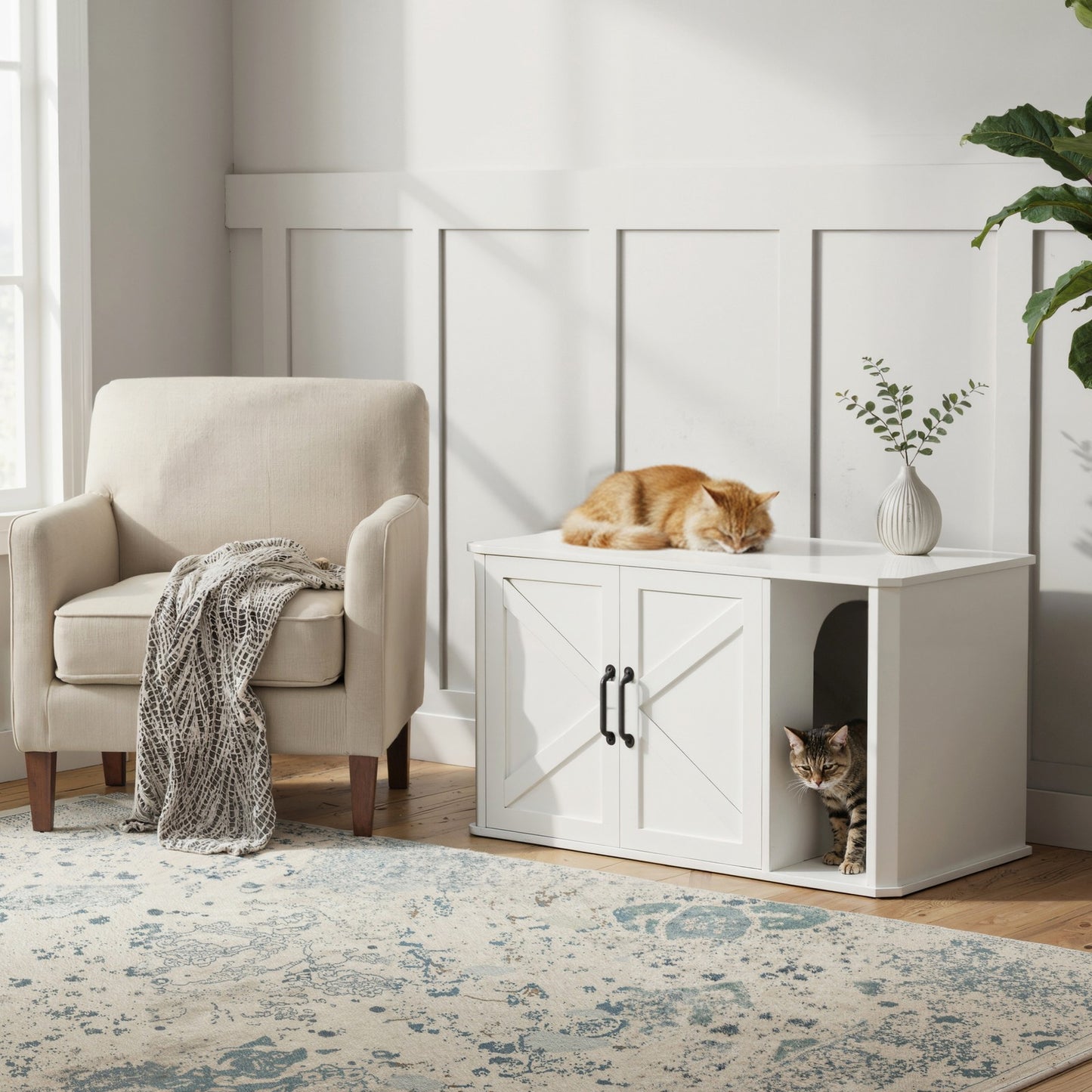 Kattenbakmeubel Met Vooringang - Strak Wit Design - Extra Belastbaar Bovenblad