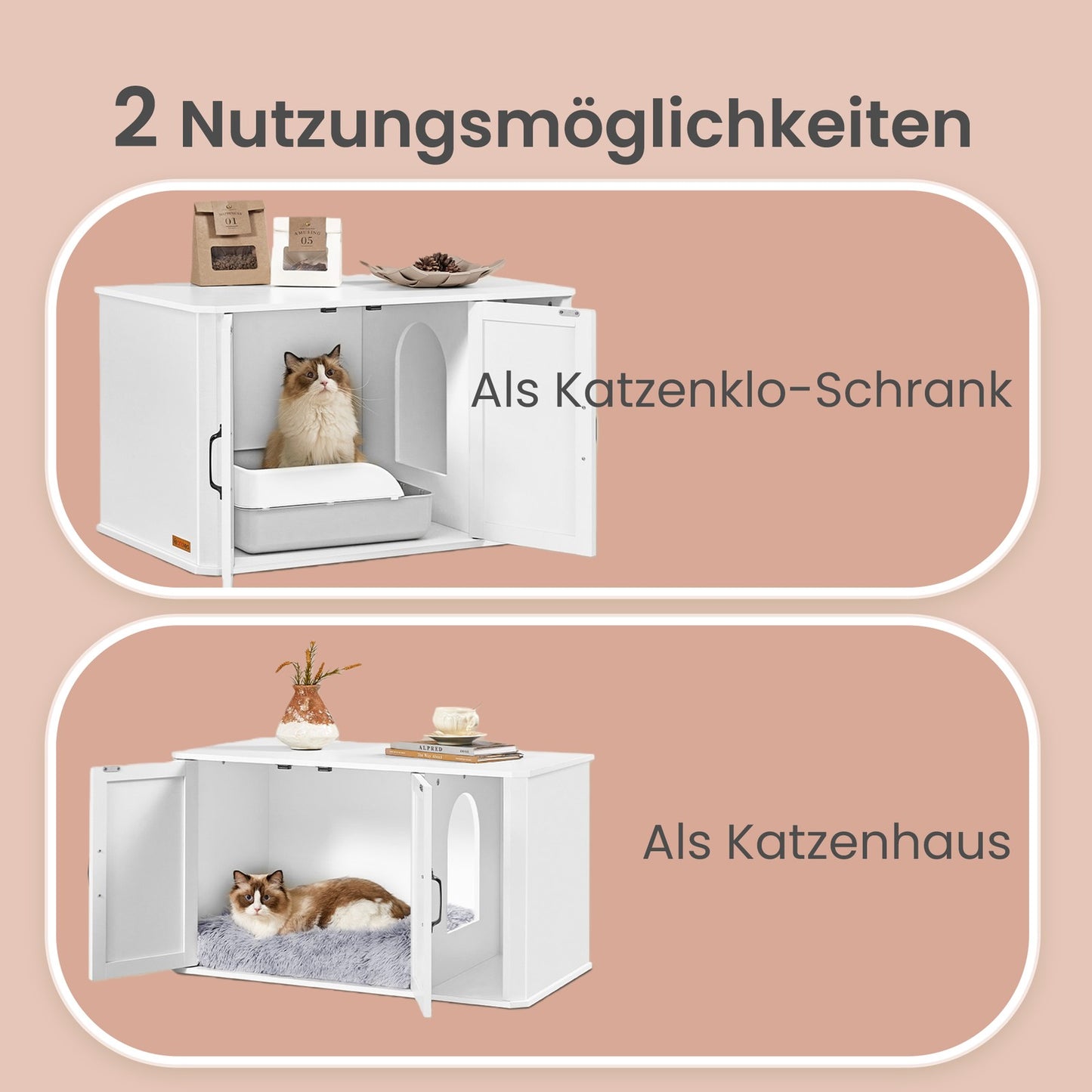 Kattenbakmeubel Met Vooringang - Strak Wit Design - Extra Belastbaar Bovenblad