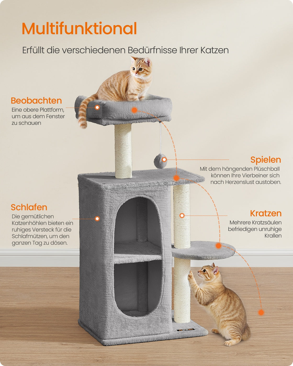 Compacte Krabpaal Met 2 Kattenholen - Uitkijkplatform - Voor Kittens En Kleine Ruimtes