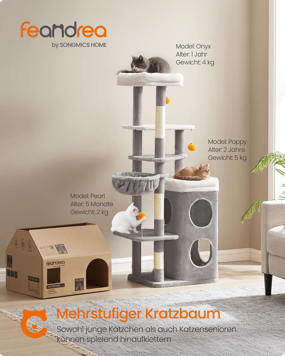 Meerverdiepings Krabpaal Met 2 Kattenholen - Trapsgewijze Platforms - Voor Jong En Oud