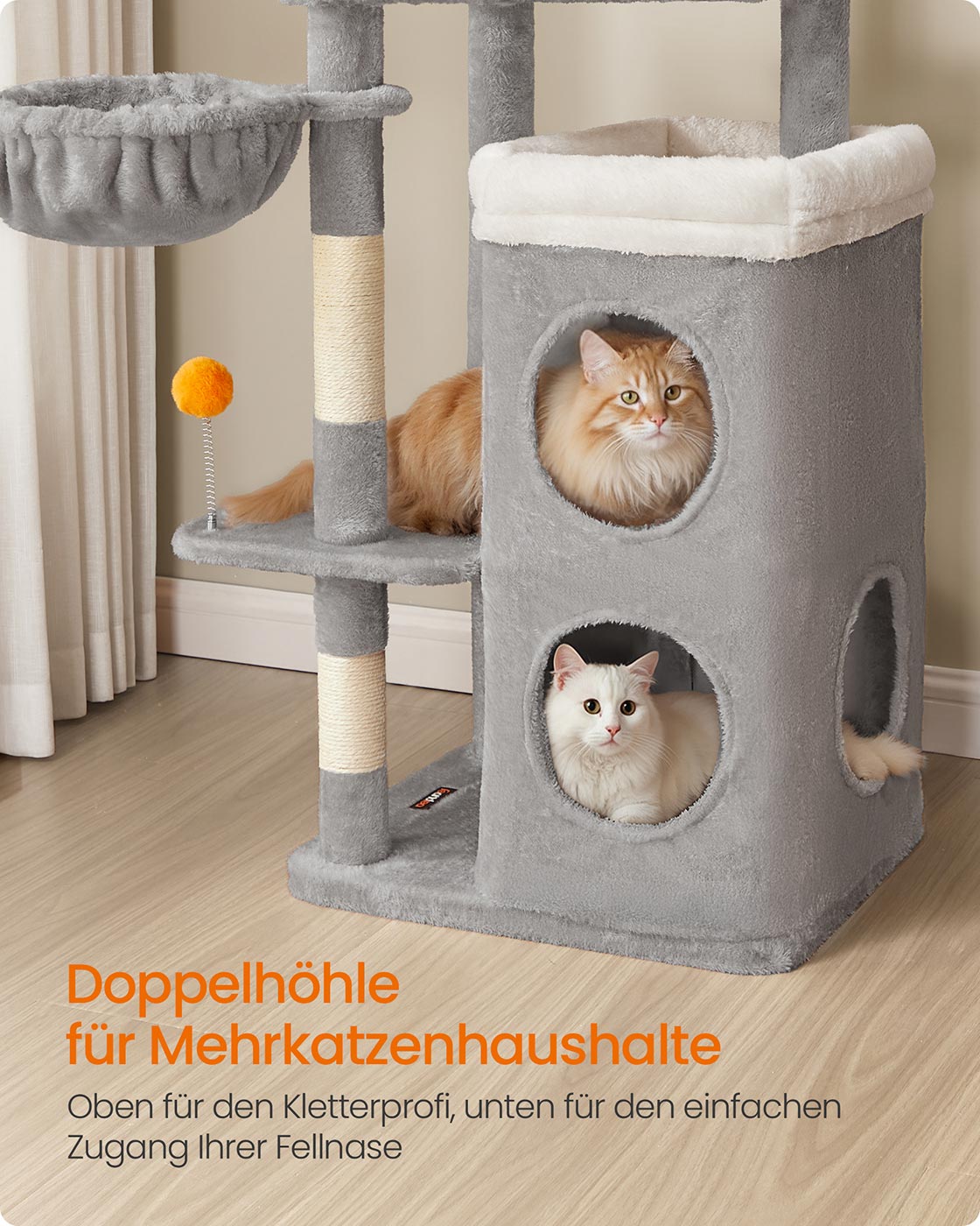 Meerverdiepings Krabpaal Met 2 Kattenholen - Trapsgewijze Platforms - Voor Jong En Oud