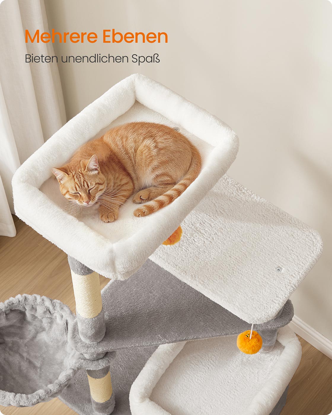 Meerverdiepings Krabpaal Met 2 Kattenholen - Trapsgewijze Platforms - Voor Jong En Oud