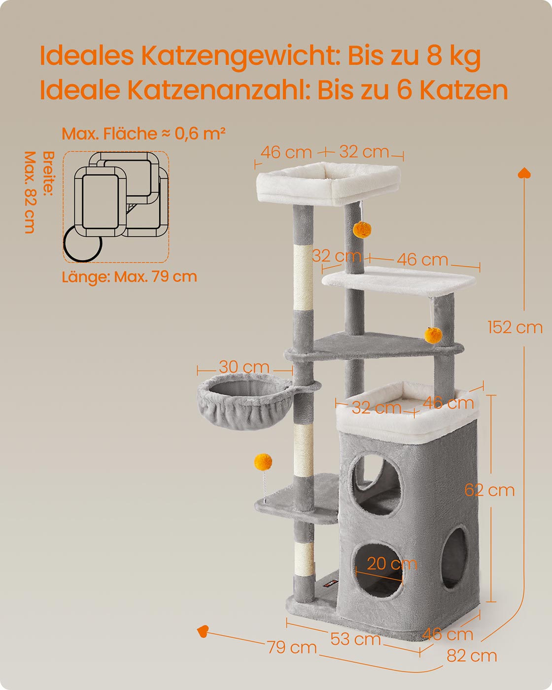 Meerverdiepings Krabpaal Met 2 Kattenholen - Trapsgewijze Platforms - Voor Jong En Oud